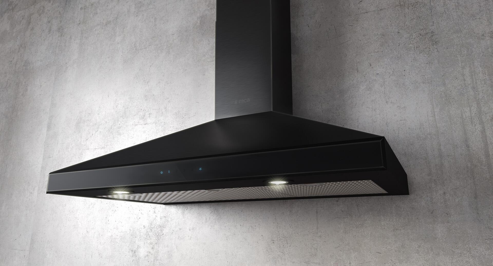 Elica - VARNA BLACK - Techne - 30" W x 19 11/16" D x 10 1/4" H, Black Stainless & Black Glass - Wall Mount Hoods | EVR630BL Elica - VARNA BLACK - Techne - 30" W x 19 11/16" D x 10 1/4" H, Black Stainless & Black Glass - Wall Mount Hoods | EVR630BL