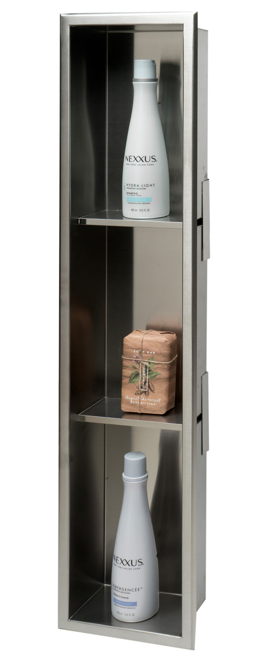 ALFI Brand - 8 x 36 Brushed Stainless Steel Vertical Triple Shelf Bath Shower Niche | ABN0836-BSS