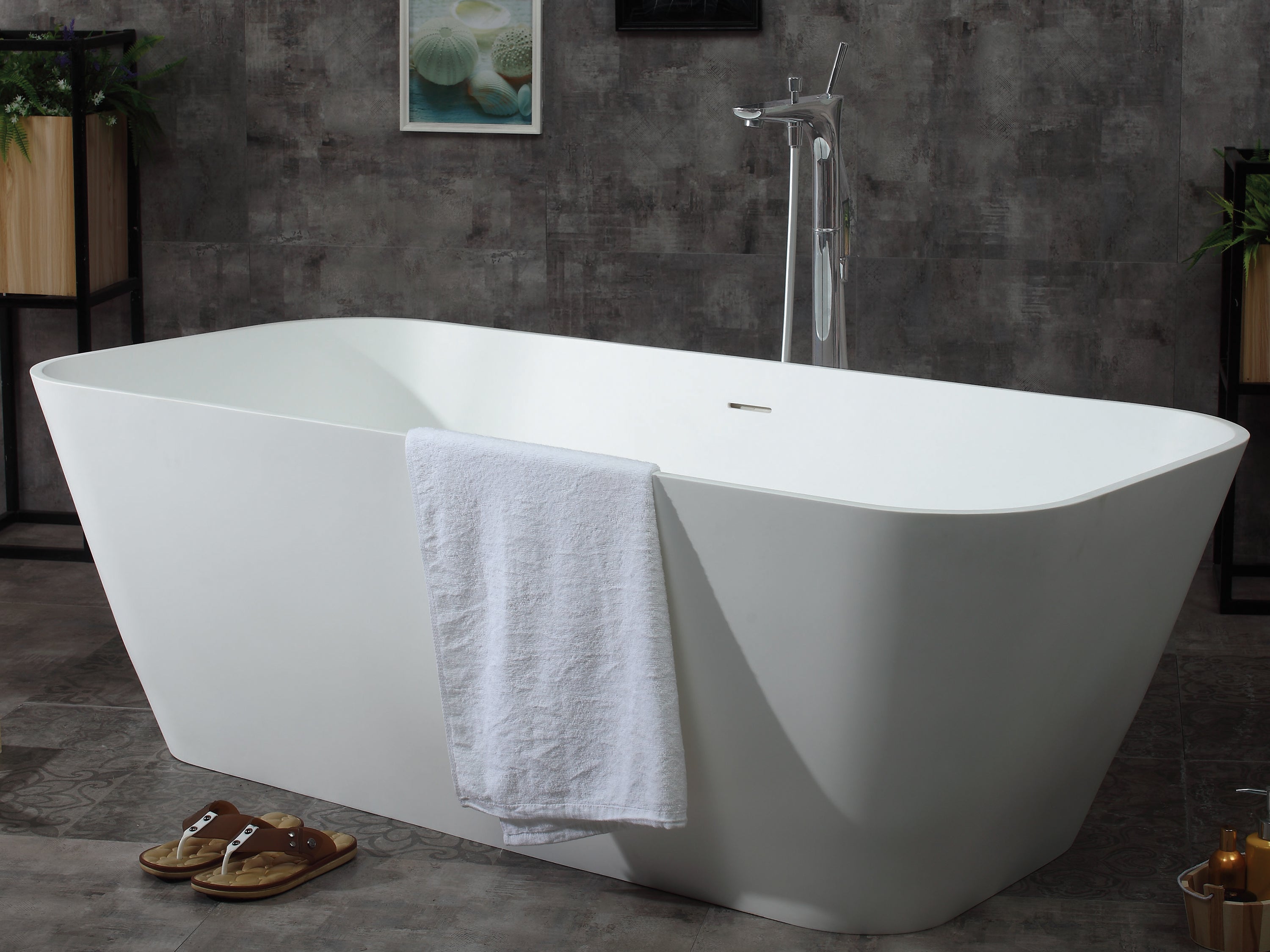 ALFI Brand - 67" White Rectangular Solid Surface Smooth Resin Soaking Bathtub | AB9952 ALFI Brand - 67" White Rectangular Solid Surface Smooth Resin Soaking Bathtub | AB9952