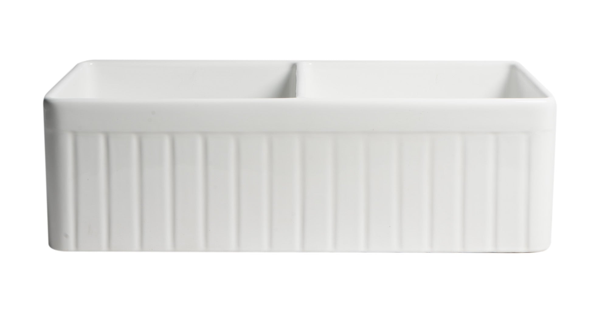 ALFI Brand - White Smooth Apron 33" x 18" Double Bowl Fireclay Farm Sink | ABF3318D-W ALFI Brand - White Smooth Apron 33" x 18" Double Bowl Fireclay Farm Sink | ABF3318D-W