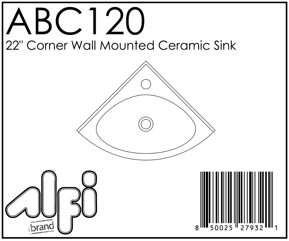 ALFI Brand - White 22" Corner Wall Mounted Ceramic Sink with Faucet Hole | ABC120 ALFI Brand - White 22" Corner Wall Mounted Ceramic Sink with Faucet Hole | ABC120