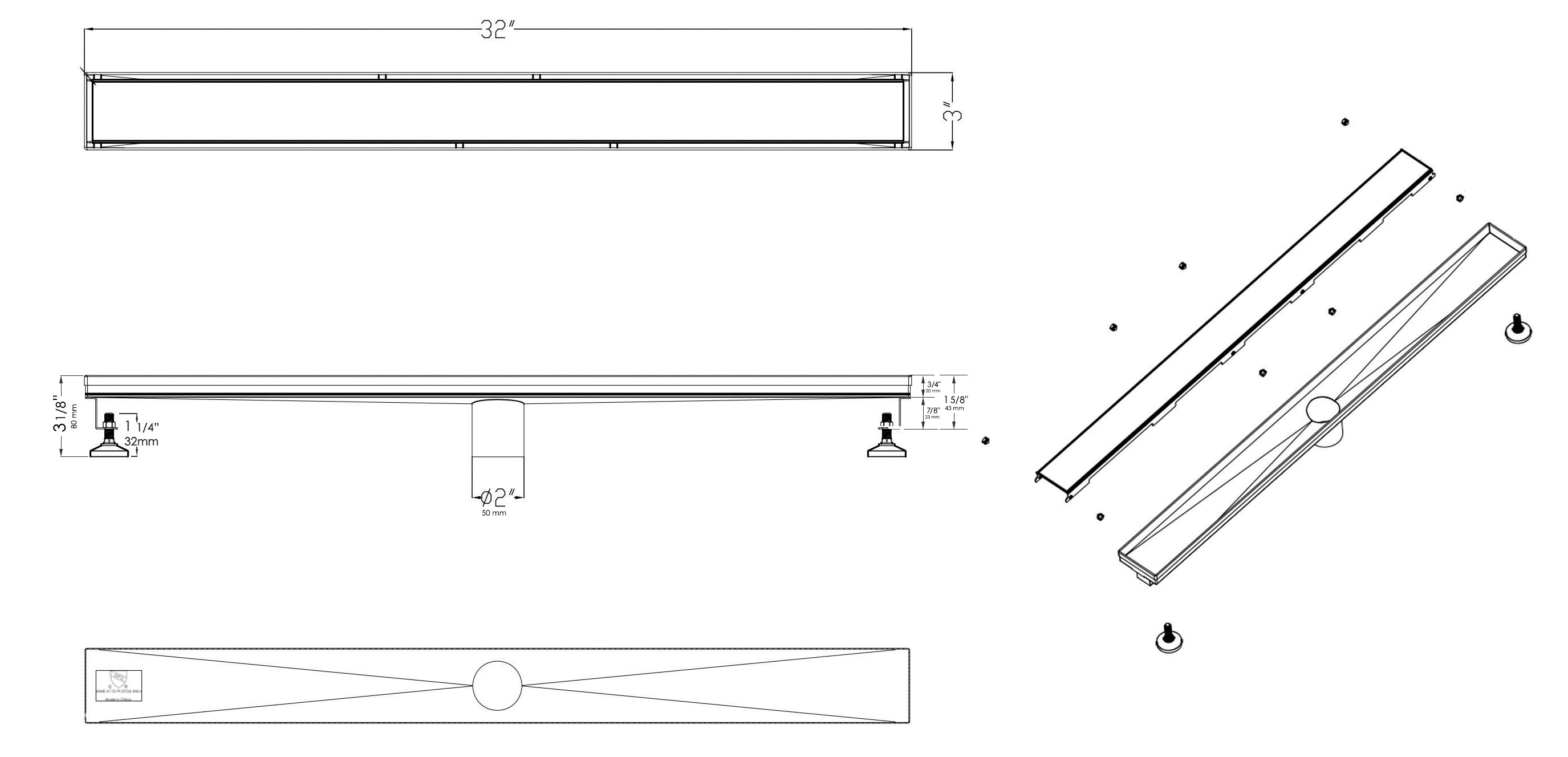 ALFI Brand - 36" Modern Brushed Stainless Steel Linear Shower Drain with Solid Cover | ABLD36B-BSS ALFI Brand - 36" Modern Brushed Stainless Steel Linear Shower Drain with Solid Cover | ABLD36B-BSS