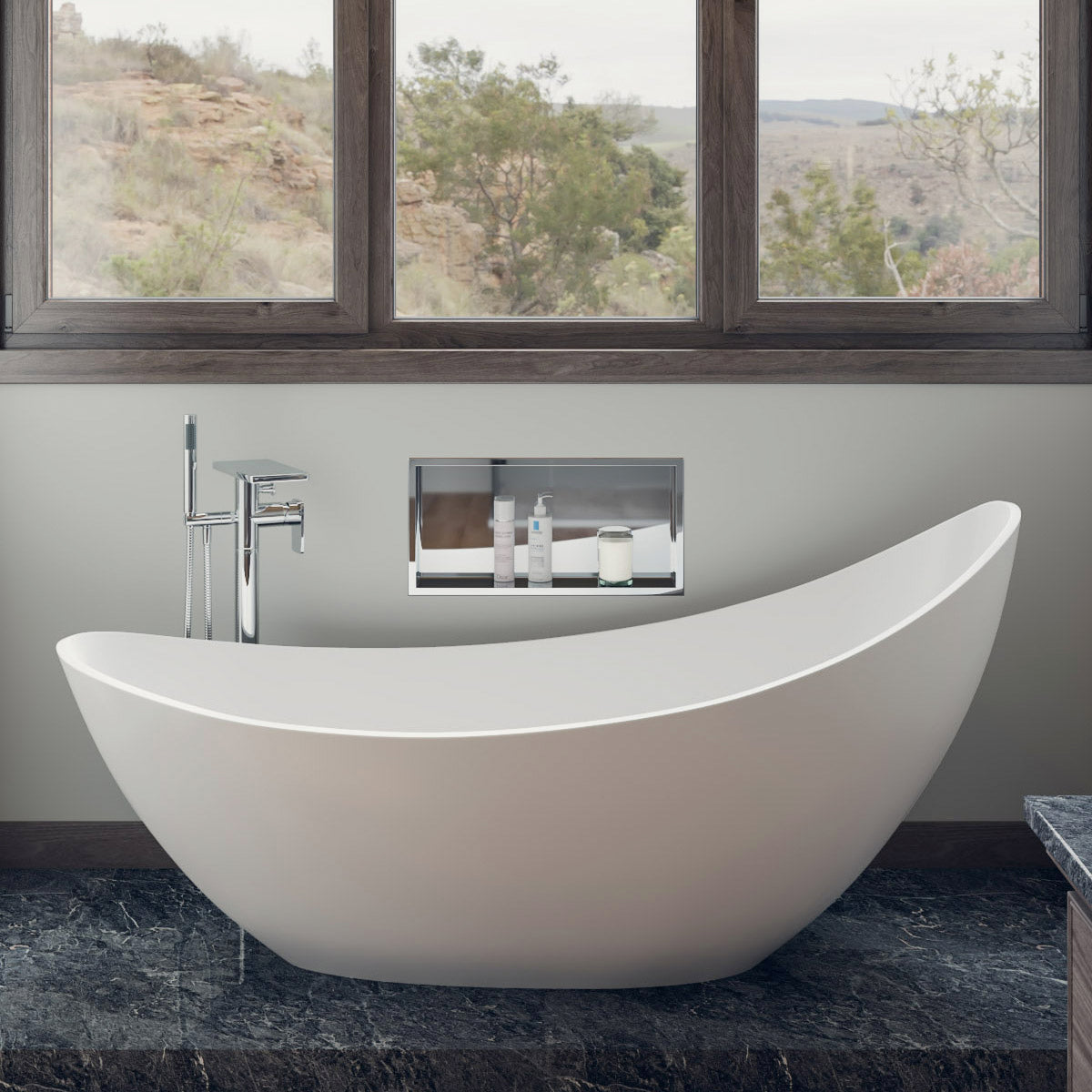 ALFI Brand - 73" White Solid Surface Smooth Resin Soaking Slipper Bathtub | AB9951 ALFI Brand - 73" White Solid Surface Smooth Resin Soaking Slipper Bathtub | AB9951