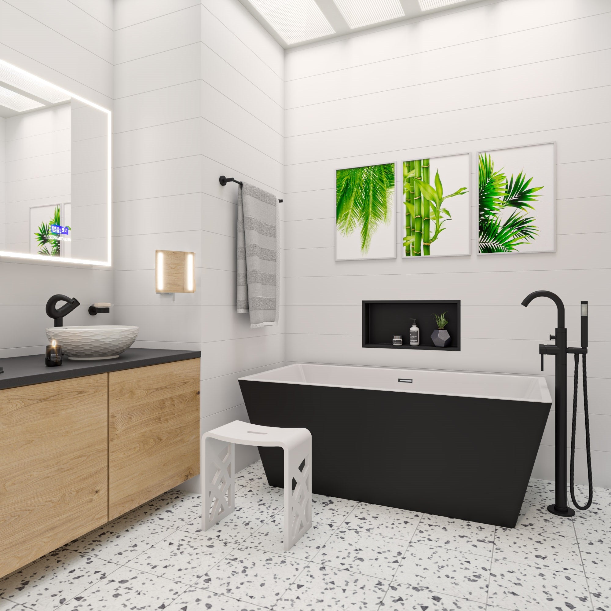 ALFI Brand - 59 inch Black & White Rectangular Acrylic Free Standing Soaking Bathtub | AB8834 ALFI Brand - 59 inch Black & White Rectangular Acrylic Free Standing Soaking Bathtub | AB8834