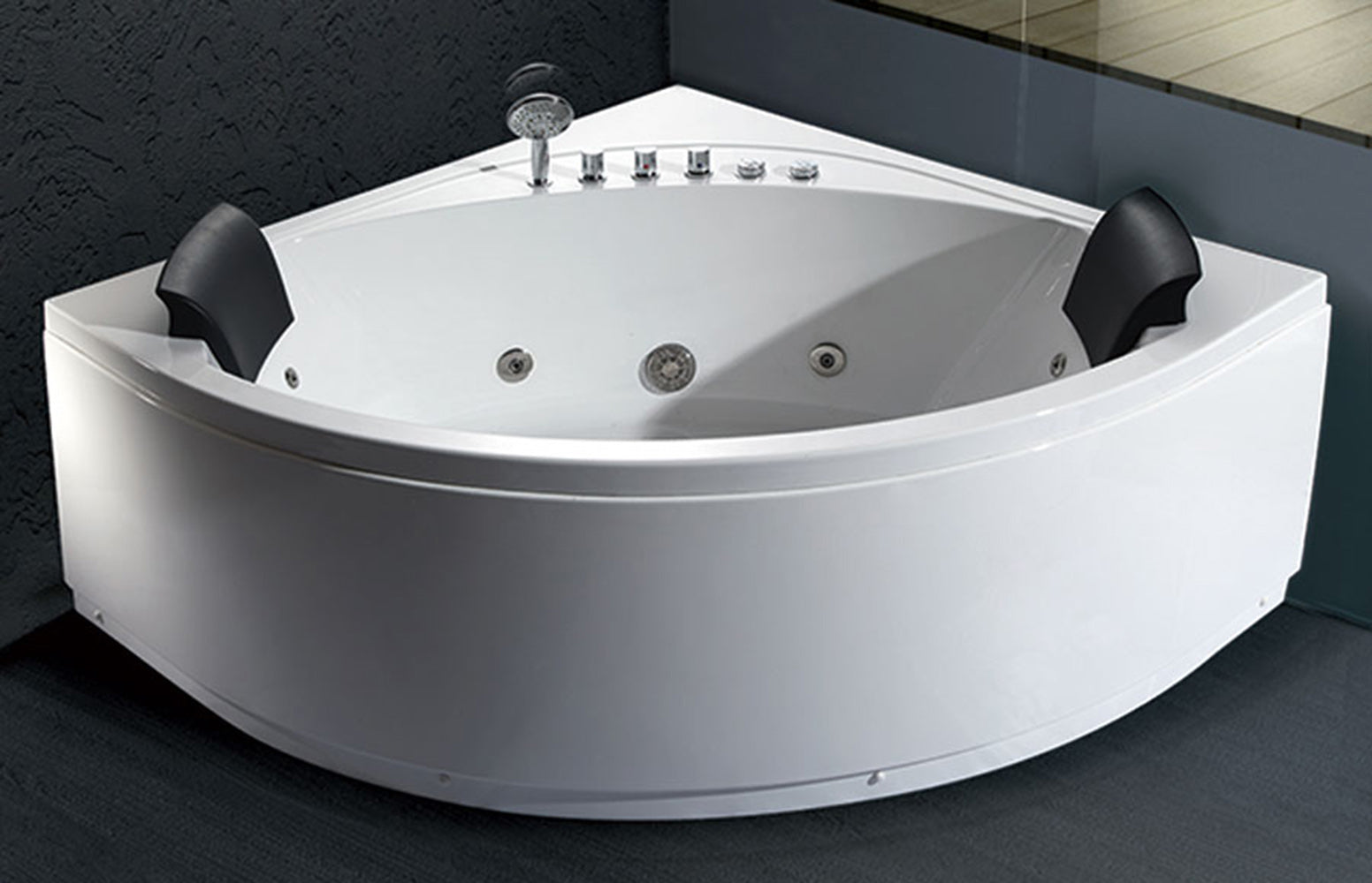 EAGO - 5' Rounded Modern Double Seat Corner Whirlpool Bath Tub with Fixtures | AM200 EAGO - 5' Rounded Modern Double Seat Corner Whirlpool Bath Tub with Fixtures | AM200
