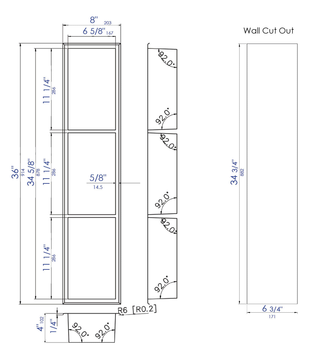 ALFI Brand - 8" x 36" White Matte Stainless Steel Vertical Triple Shelf Bath Shower Niche | ABNC0836-W ALFI Brand - 8" x 36" White Matte Stainless Steel Vertical Triple Shelf Bath Shower Niche | ABNC0836-W