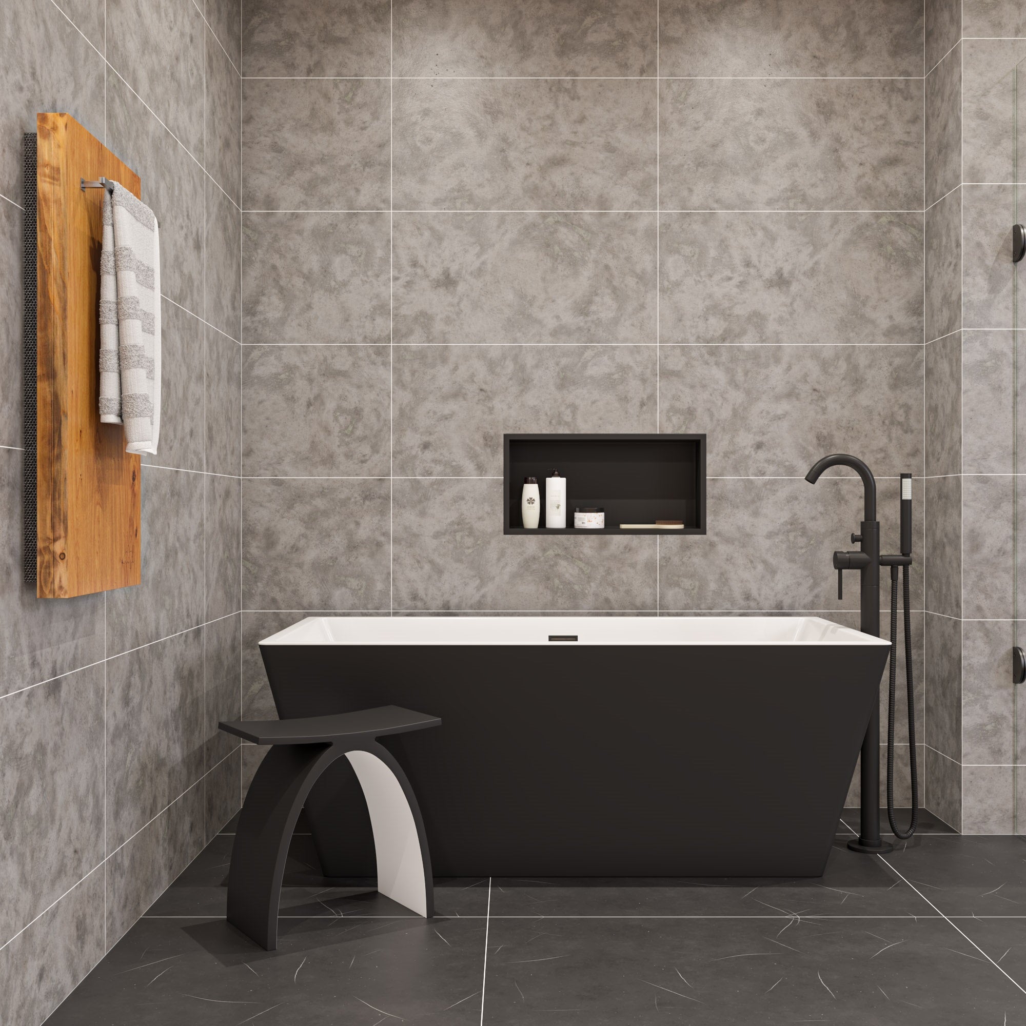 ALFI Brand - 59 inch Black & White Rectangular Acrylic Free Standing Soaking Bathtub | AB8834 ALFI Brand - 59 inch Black & White Rectangular Acrylic Free Standing Soaking Bathtub | AB8834
