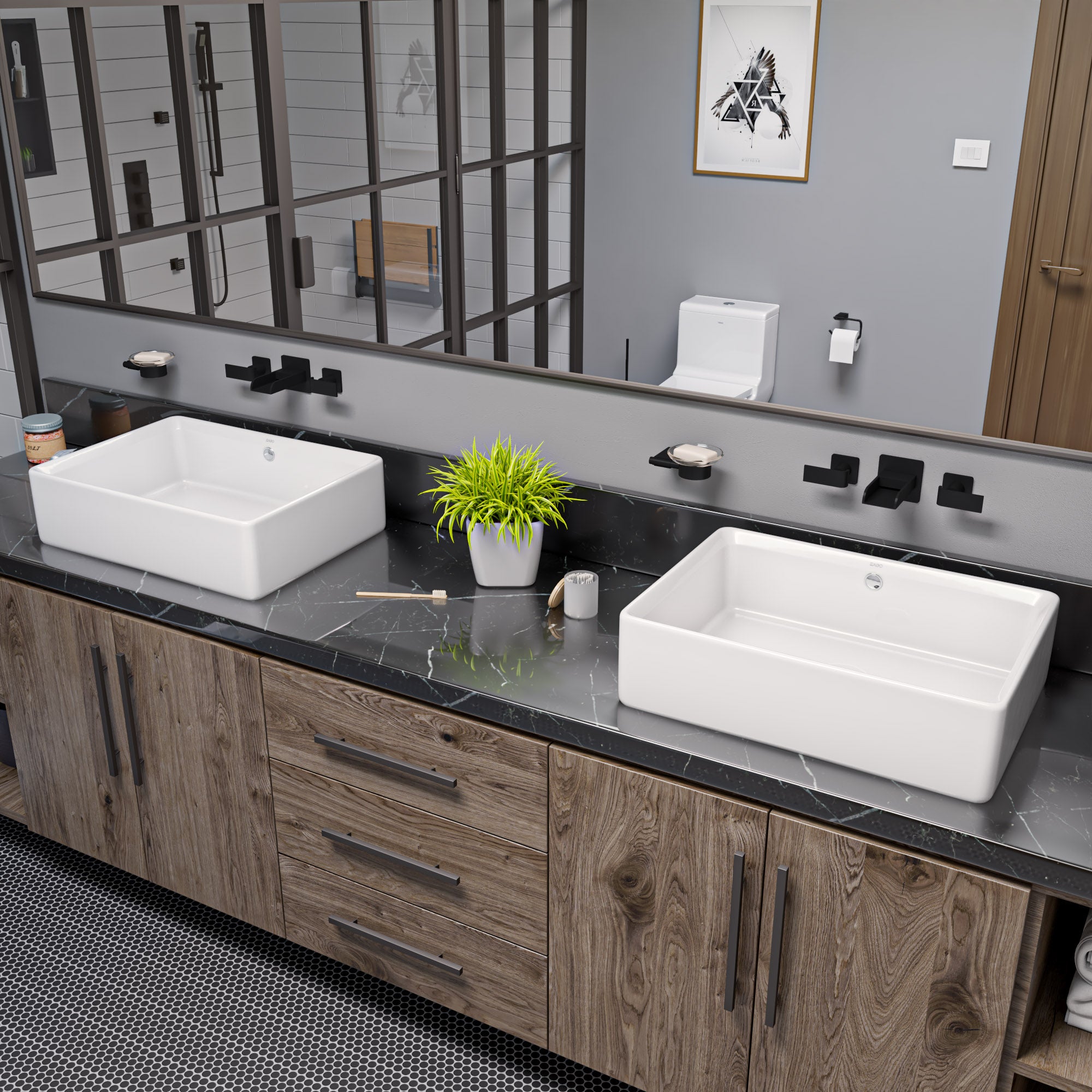 EAGO - 20" RECTANGULAR CERAMIC ABOVE MOUNT BASIN VESSEL SINK | BA131 EAGO - 20" RECTANGULAR CERAMIC ABOVE MOUNT BASIN VESSEL SINK | BA131