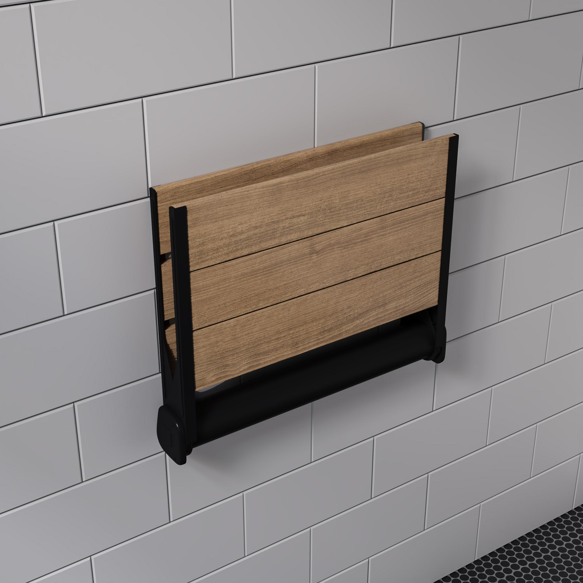 ALFI Brand - Black Matte 17" Wide Foldable Teak Shower Seat with Backrest | ABS17-BM ALFI Brand - Black Matte 17" Wide Foldable Teak Shower Seat with Backrest | ABS17-BM