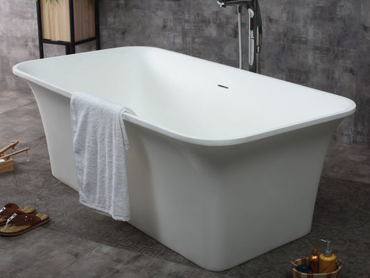 ALFI Brand - 67" White Rectangular Solid Surface Smooth Resin Soaking Bathtub | AB9942