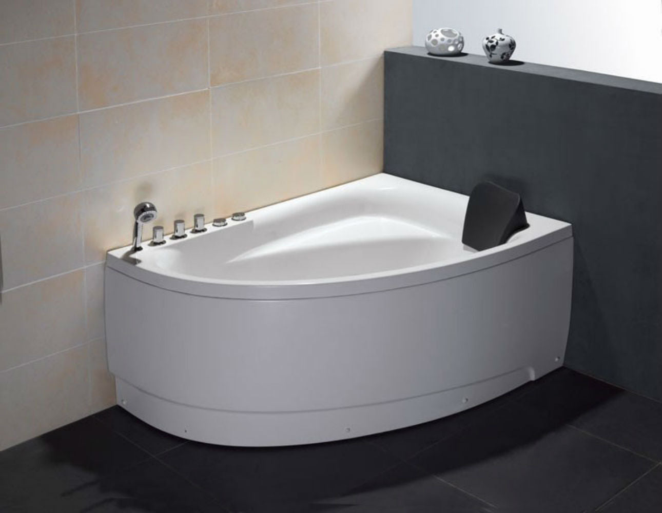 EAGO - 5' Single Person Corner White Acrylic Whirlpool Bath Tub - Drain on Left | AM161-L EAGO - 5' Single Person Corner White Acrylic Whirlpool Bath Tub - Drain on Left | AM161-L