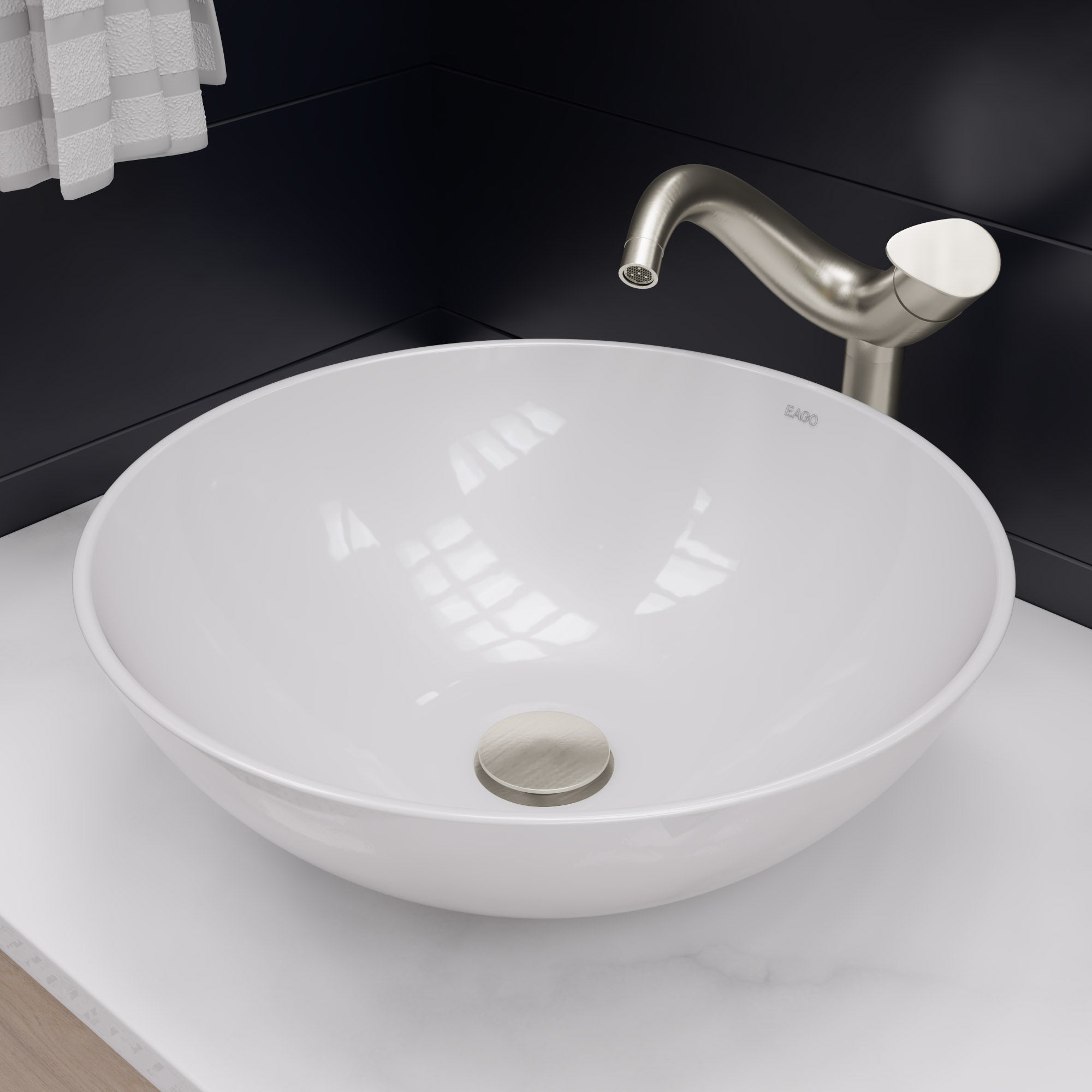 EAGO - 18" ROUND CERAMIC ABOVE MOUNT BATHROOM BASIN VESSEL SINK | BA351 EAGO - 18" ROUND CERAMIC ABOVE MOUNT BATHROOM BASIN VESSEL SINK | BA351