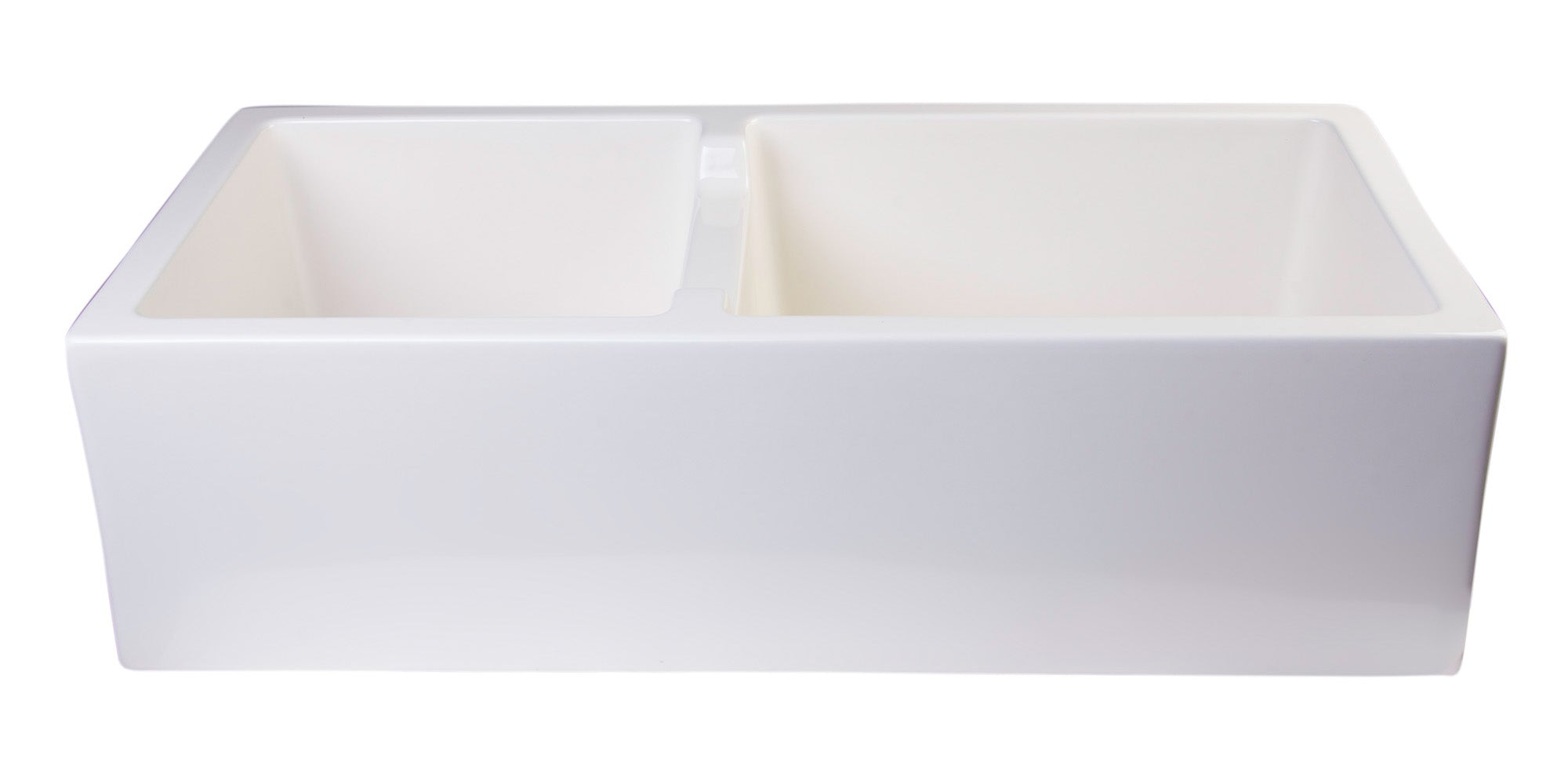 ALFI Brand - 36" Biscuit Smooth Apron Thick Wall Fireclay Double Bowl Farm Sink | AB3618DB-B ALFI Brand - 36" Biscuit Smooth Apron Thick Wall Fireclay Double Bowl Farm Sink | AB3618DB-B