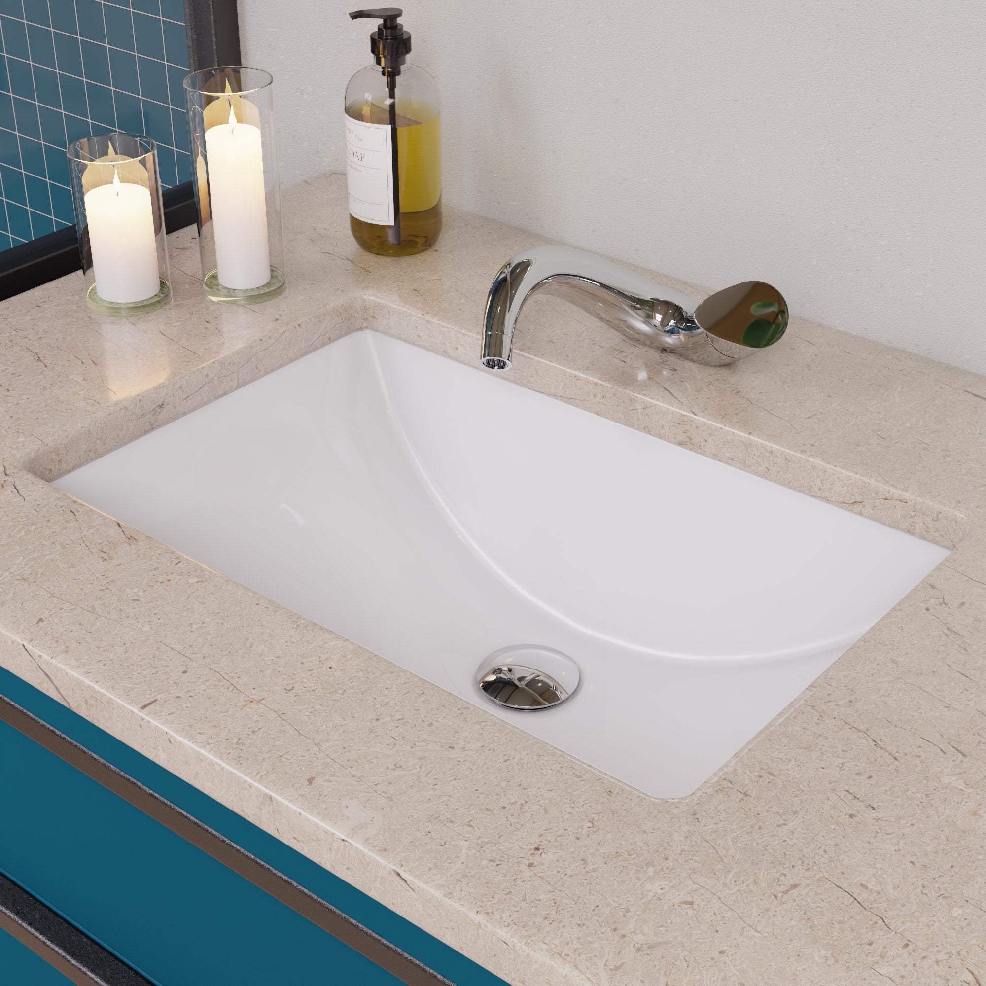 EAGO - White Ceramic 22"x15" Undermount Rectangular Bathroom Sink | BC227 EAGO - White Ceramic 22"x15" Undermount Rectangular Bathroom Sink | BC227