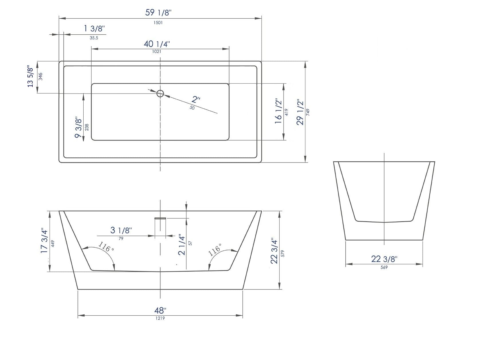 ALFI Brand - 59 inch White Rectangular Acrylic Free Standing Soaking Bathtub | AB8833 ALFI Brand - 59 inch White Rectangular Acrylic Free Standing Soaking Bathtub | AB8833