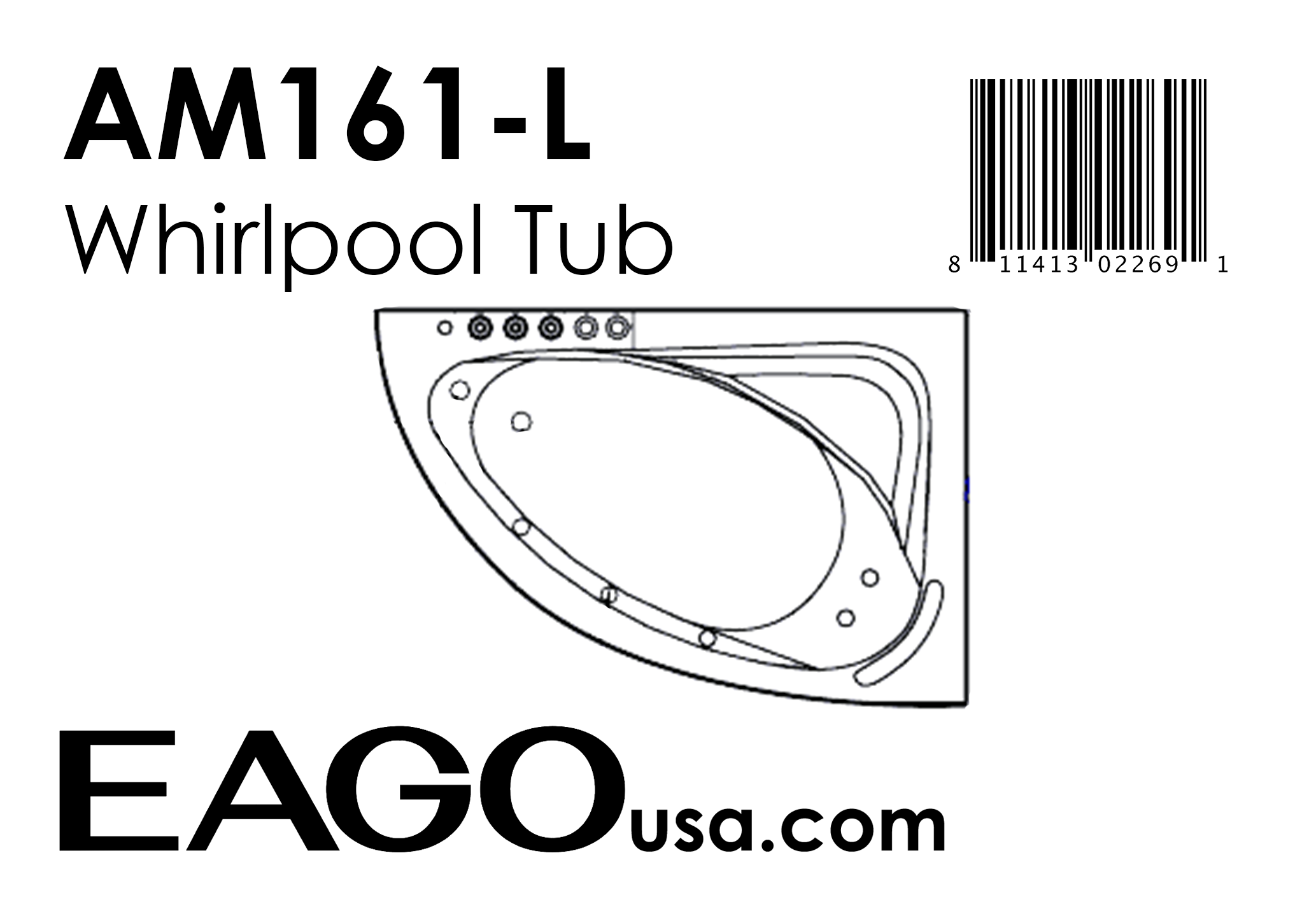 EAGO - 5' Single Person Corner White Acrylic Whirlpool Bath Tub - Drain on Left | AM161-L EAGO - 5' Single Person Corner White Acrylic Whirlpool Bath Tub - Drain on Left | AM161-L