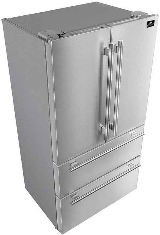 FORNO - Moena 36" Fench Door Counter Depth Refrigerator 19cu.ft SS color, with  Professional handle and decorative grill allowing ventilation