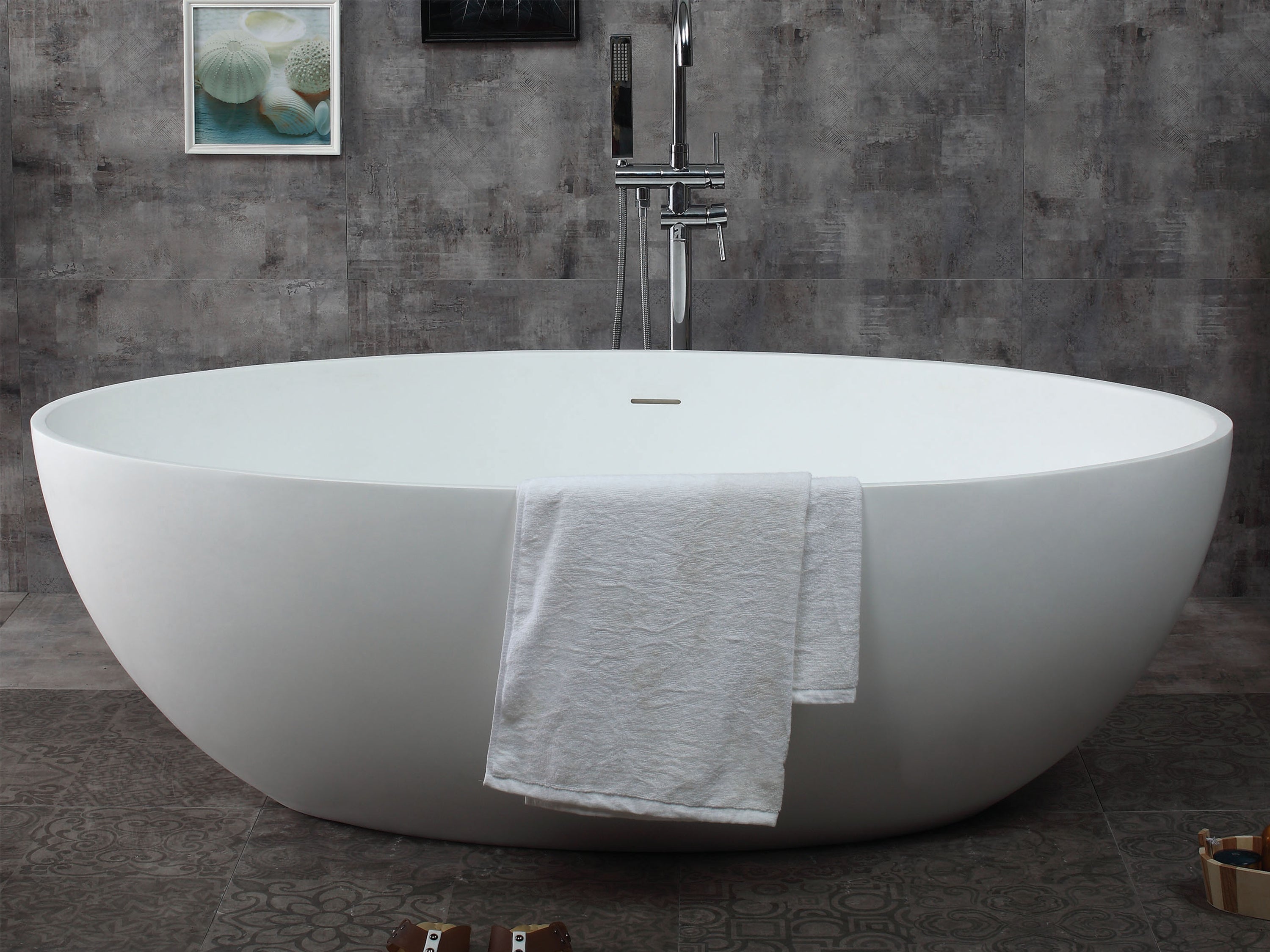 ALFI Brand - 67" White Oval Solid Surface Smooth Resin Soaking Bathtub | AB9941 ALFI Brand - 67" White Oval Solid Surface Smooth Resin Soaking Bathtub | AB9941