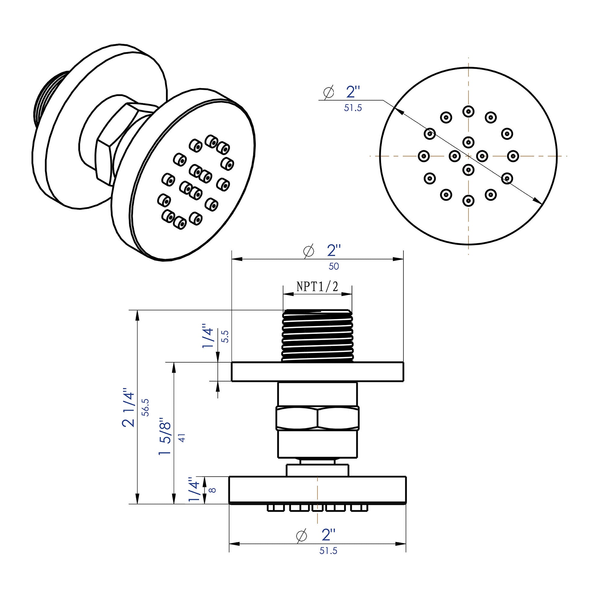 ALFI Brand - Brushed Nickel 2" Round Adjustable Shower Body Spray | AB3830-BN ALFI Brand - Brushed Nickel 2" Round Adjustable Shower Body Spray | AB3830-BN