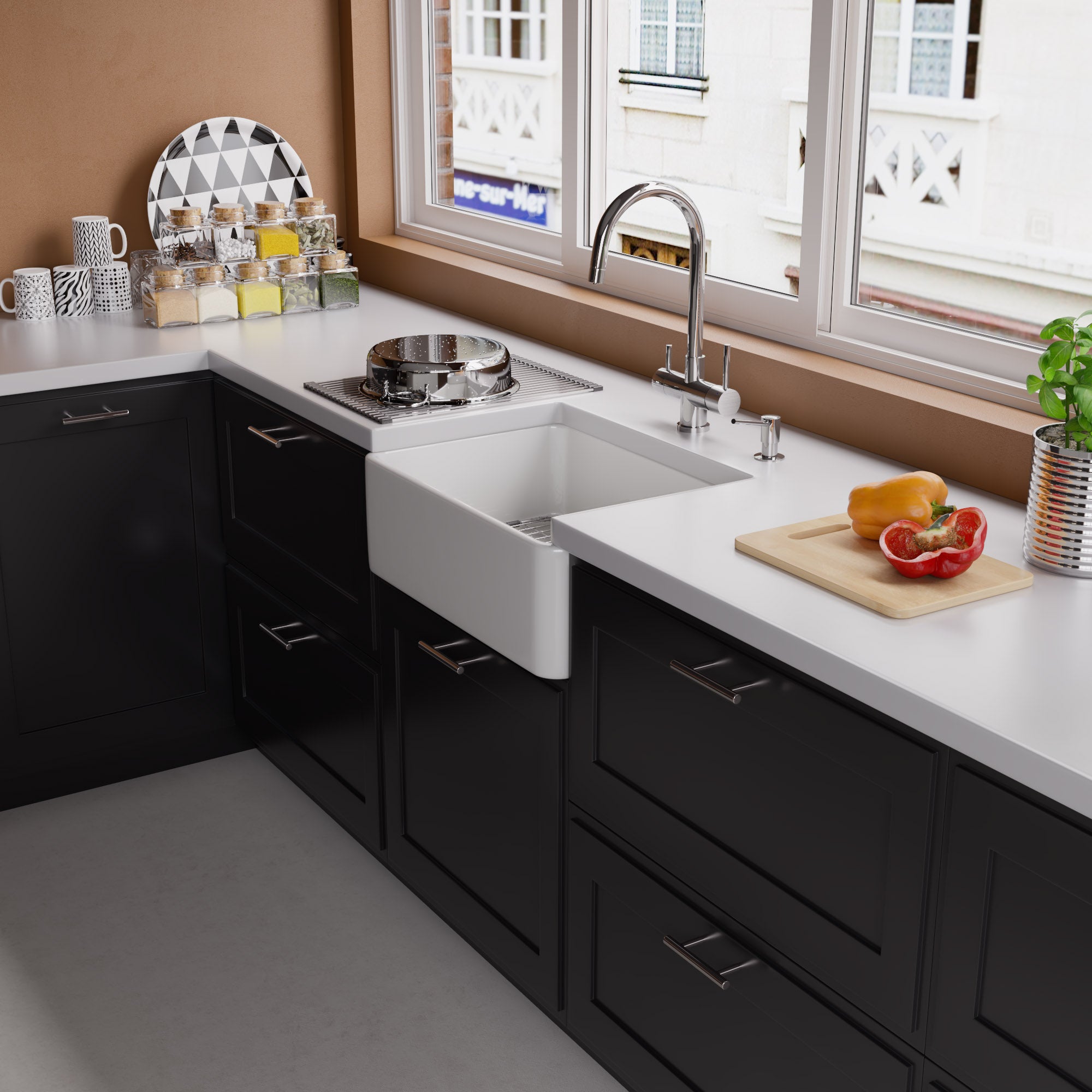 ALFI Brand - White 23" Smooth Apron Fireclay Single Bowl Farmhouse Kitchen Sink | AB503-W ALFI Brand - White 23" Smooth Apron Fireclay Single Bowl Farmhouse Kitchen Sink | AB503-W