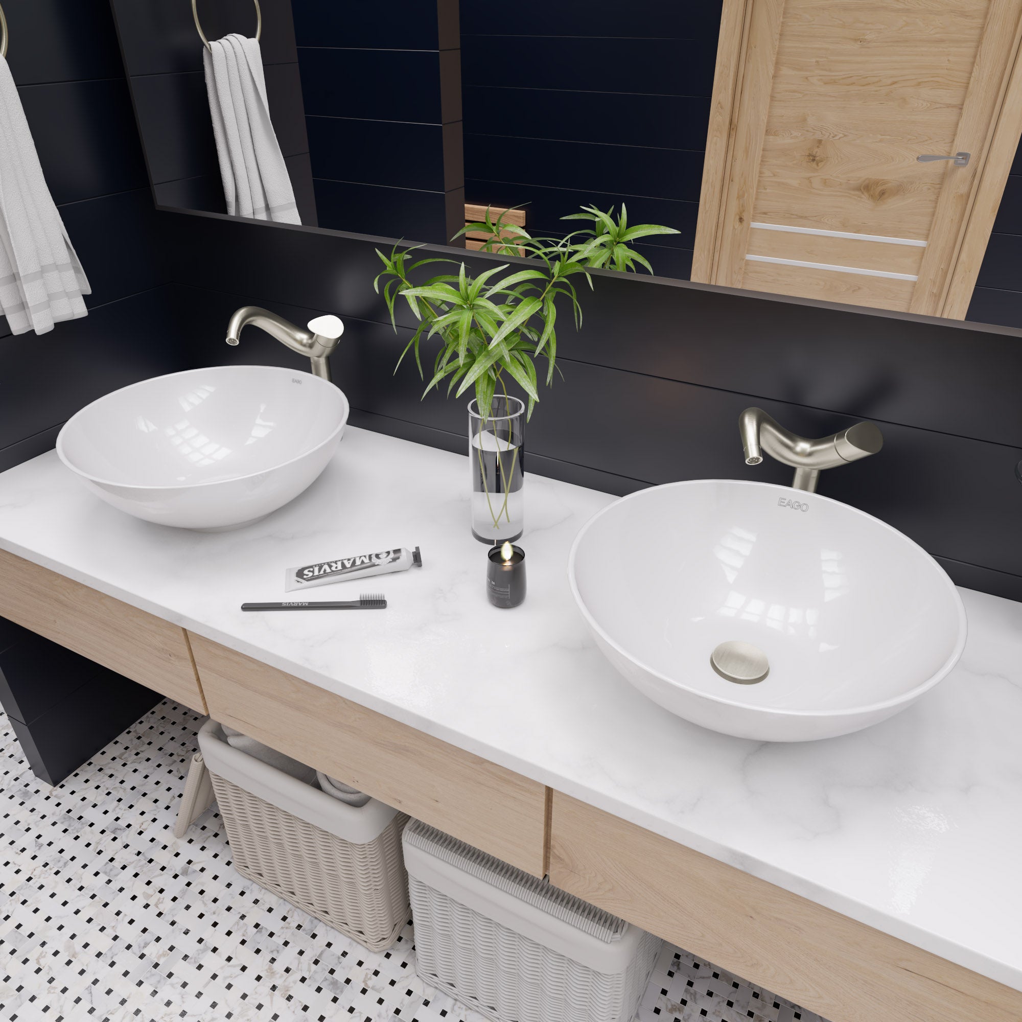 EAGO - 18" ROUND CERAMIC ABOVE MOUNT BATHROOM BASIN VESSEL SINK | BA351 EAGO - 18" ROUND CERAMIC ABOVE MOUNT BATHROOM BASIN VESSEL SINK | BA351
