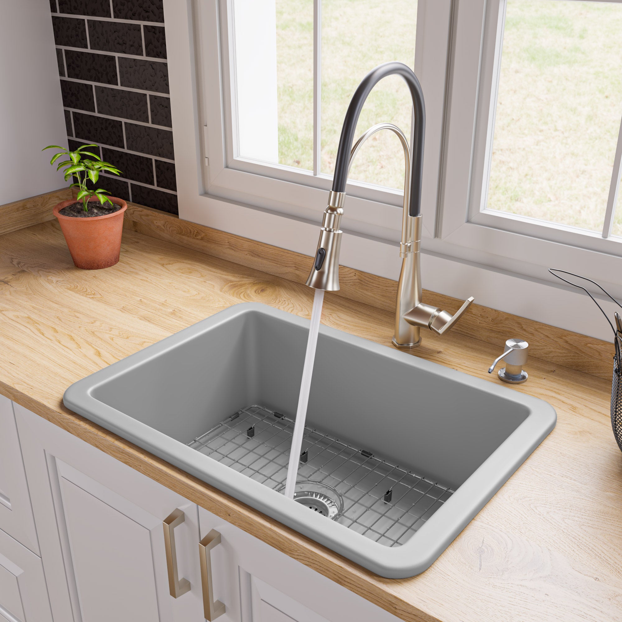 ALFI Brand - Gray Matte 27" x 18" Fireclay Undermount / Drop In Firelcay Kitchen Sink | ABF2718UD-GM ALFI Brand - Gray Matte 27" x 18" Fireclay Undermount / Drop In Firelcay Kitchen Sink | ABF2718UD-GM