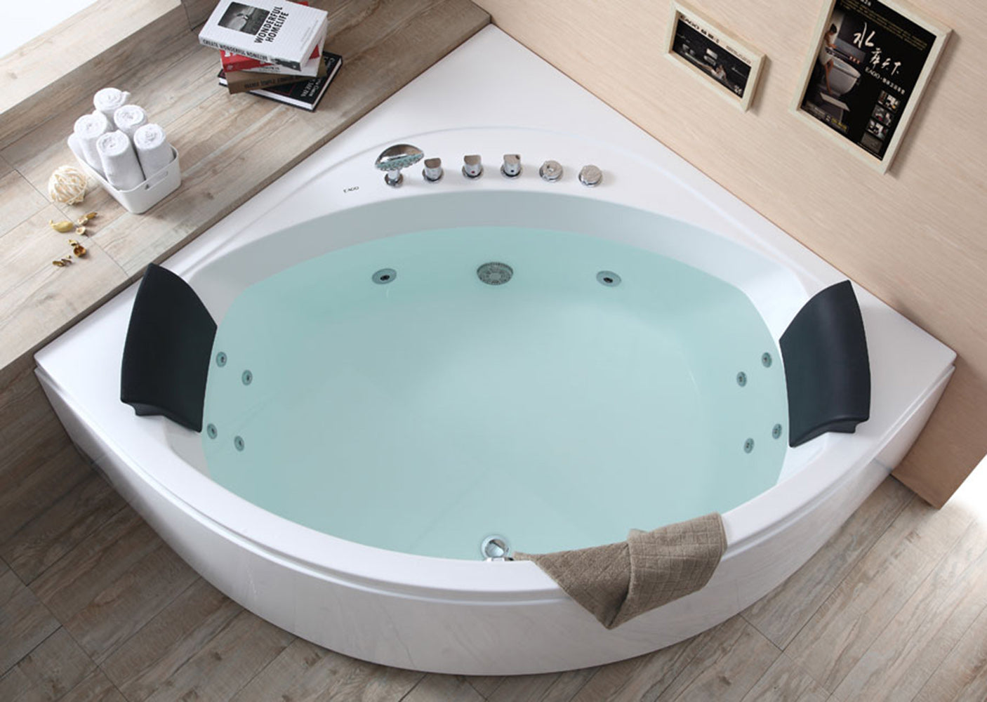 EAGO - 5' Rounded Modern Double Seat Corner Whirlpool Bath Tub with Fixtures | AM200 EAGO - 5' Rounded Modern Double Seat Corner Whirlpool Bath Tub with Fixtures | AM200
