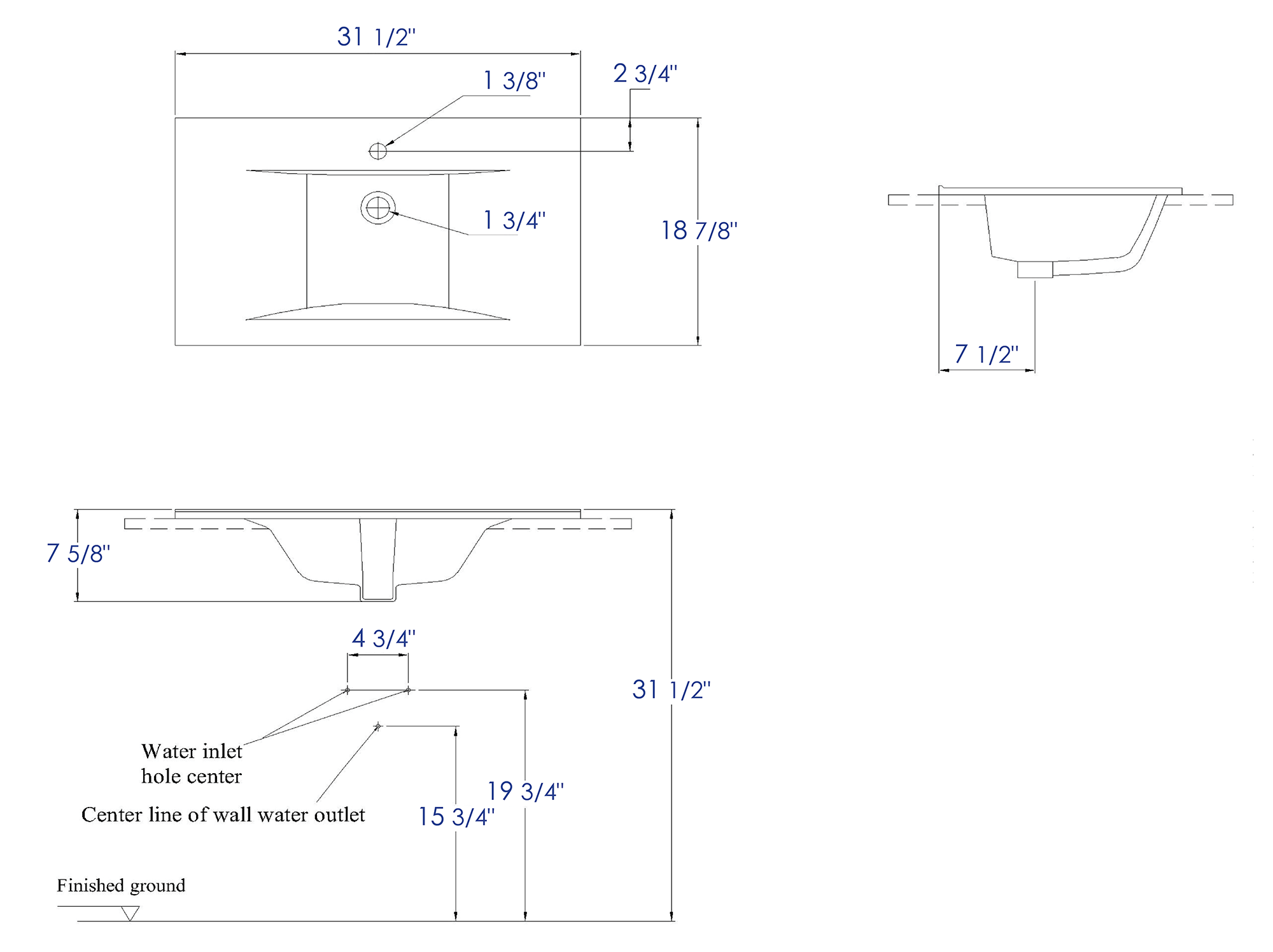 EAGO - White Ceramic 32"x19" Rectangular Drop In Sink | BB127 EAGO - White Ceramic 32"x19" Rectangular Drop In Sink | BB127