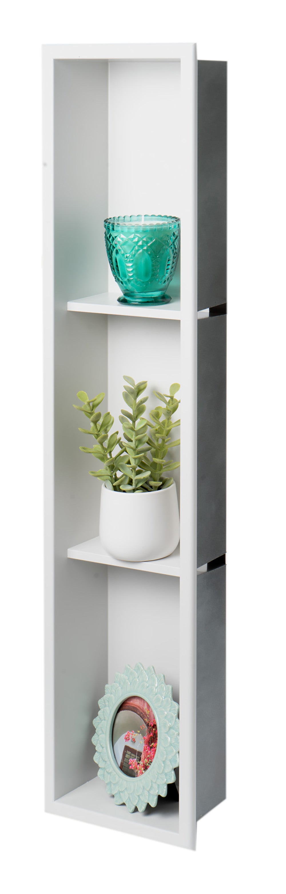 ALFI Brand - 8" x 36" White Matte Stainless Steel Vertical Triple Shelf Bath Shower Niche | ABNC0836-W ALFI Brand - 8" x 36" White Matte Stainless Steel Vertical Triple Shelf Bath Shower Niche | ABNC0836-W