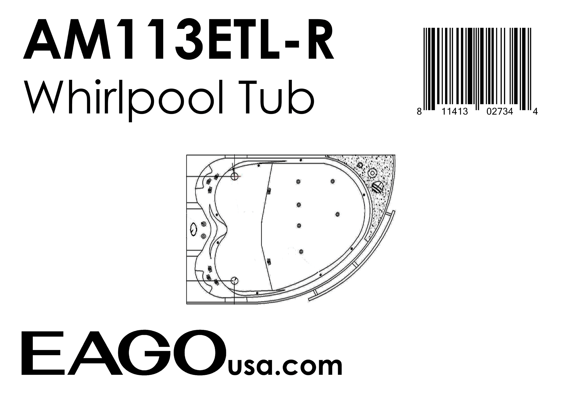 EAGO - 5.5 ft Right Corner Acrylic White Whirlpool Bathtub for Two | AM113ETL-R EAGO - 5.5 ft Right Corner Acrylic White Whirlpool Bathtub for Two | AM113ETL-R