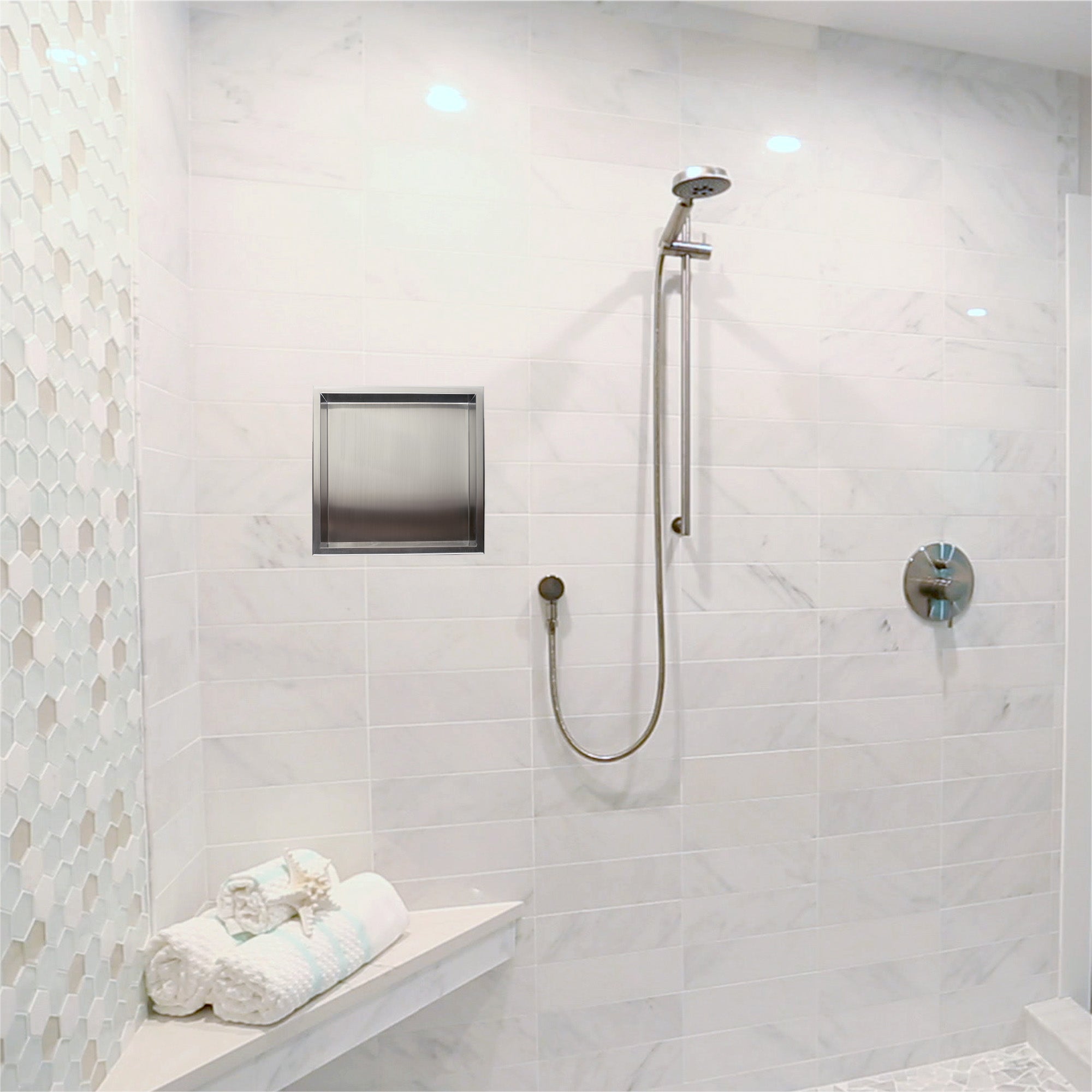 ALFI Brand - 16 x 16 Brushed Stainless Steel Square Single Shelf Bath Shower Niche | ABN1616-BSS ALFI Brand - 16 x 16 Brushed Stainless Steel Square Single Shelf Bath Shower Niche | ABN1616-BSS