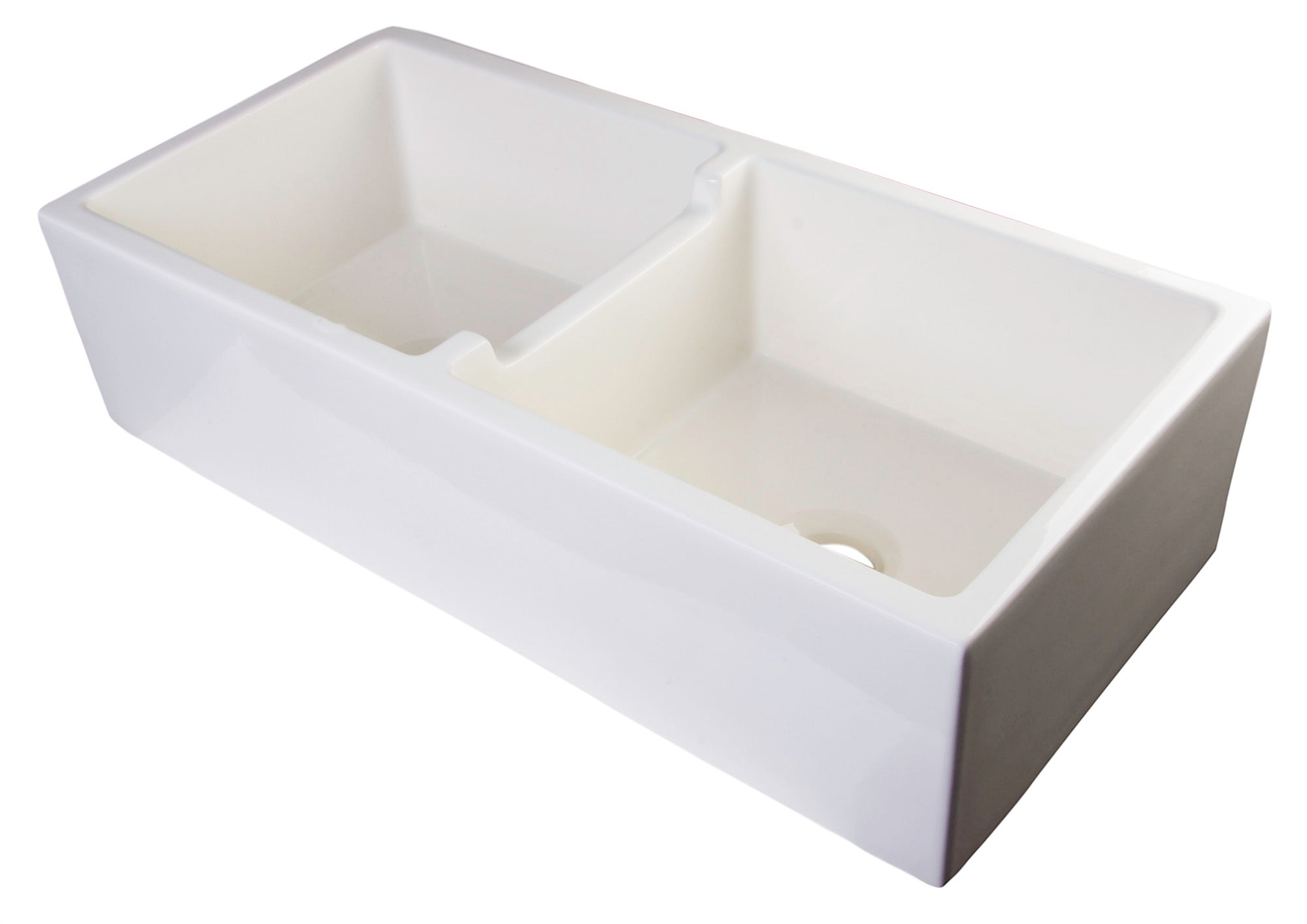 ALFI Brand - 39" Biscuit Smooth Apron Thick Wall Fireclay Double Bowl Farm Sink | AB3918DB-B ALFI Brand - 39" Biscuit Smooth Apron Thick Wall Fireclay Double Bowl Farm Sink | AB3918DB-B