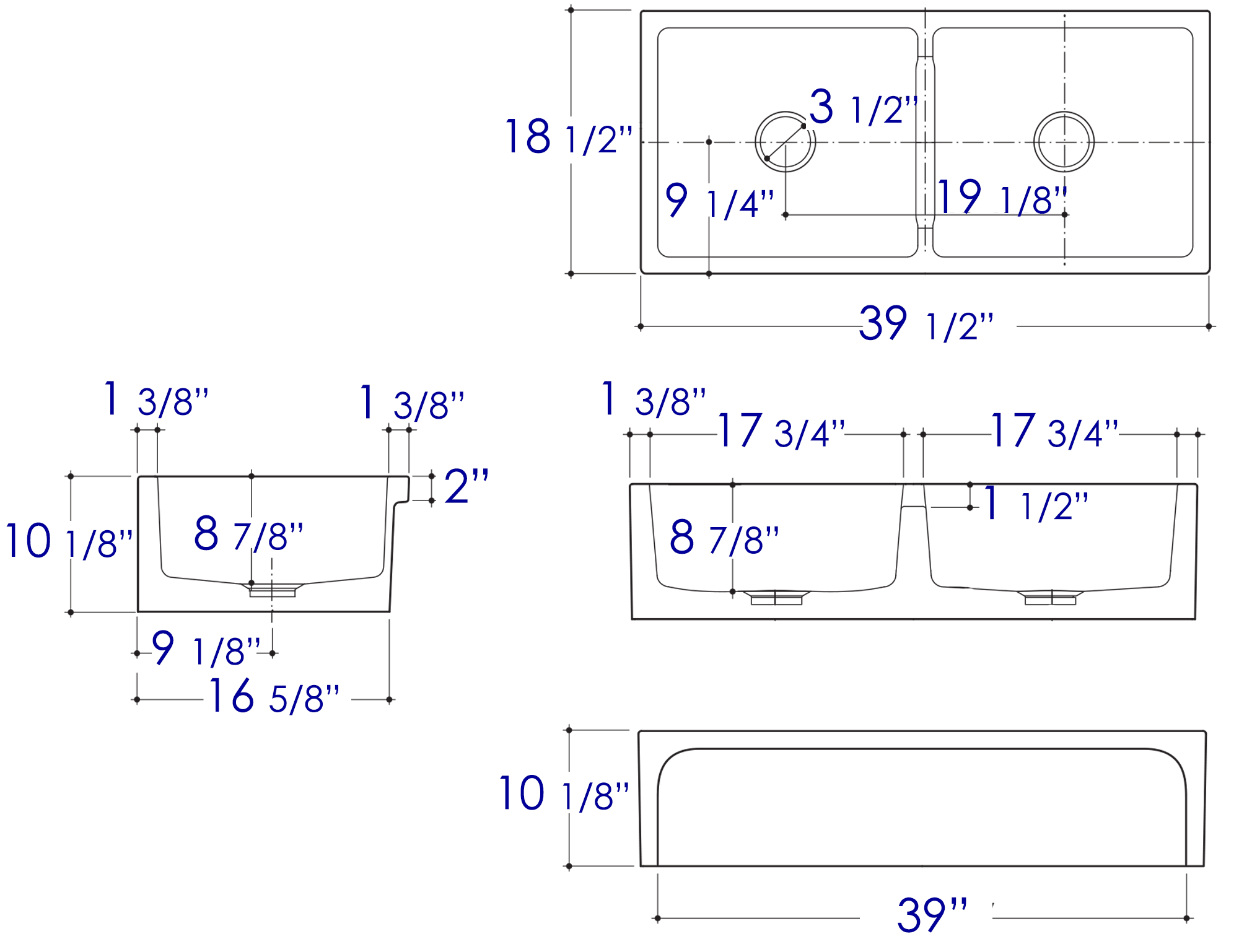 ALFI Brand - 39" Biscuit Arched Apron Thick Wall Fireclay Double Bowl Farm Sink | AB3918ARCH-B ALFI Brand - 39" Biscuit Arched Apron Thick Wall Fireclay Double Bowl Farm Sink | AB3918ARCH-B