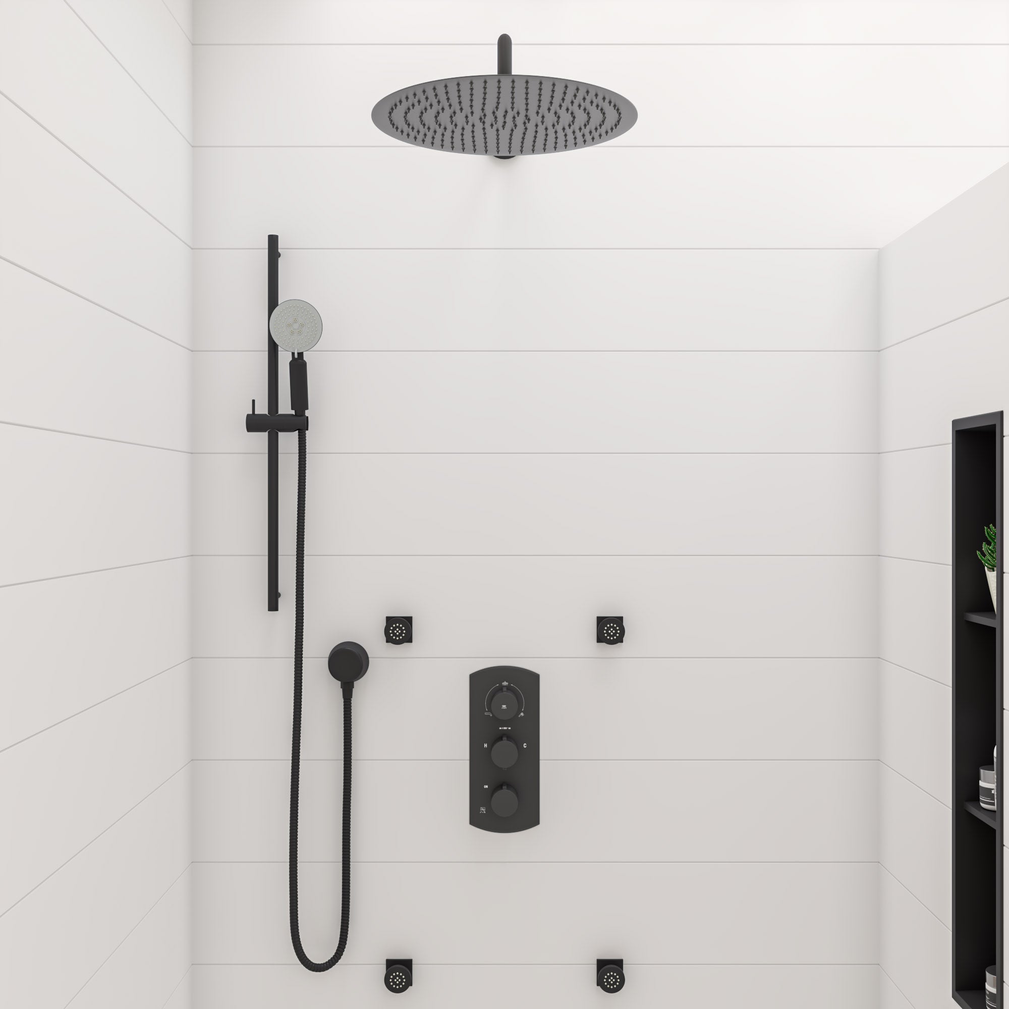 ALFI Brand - 8" x 36" Black Matte Stainless Steel Vertical Triple Shelf Bath Shower Niche | ABNC0836-BLA ALFI Brand - 8" x 36" Black Matte Stainless Steel Vertical Triple Shelf Bath Shower Niche | ABNC0836-BLA