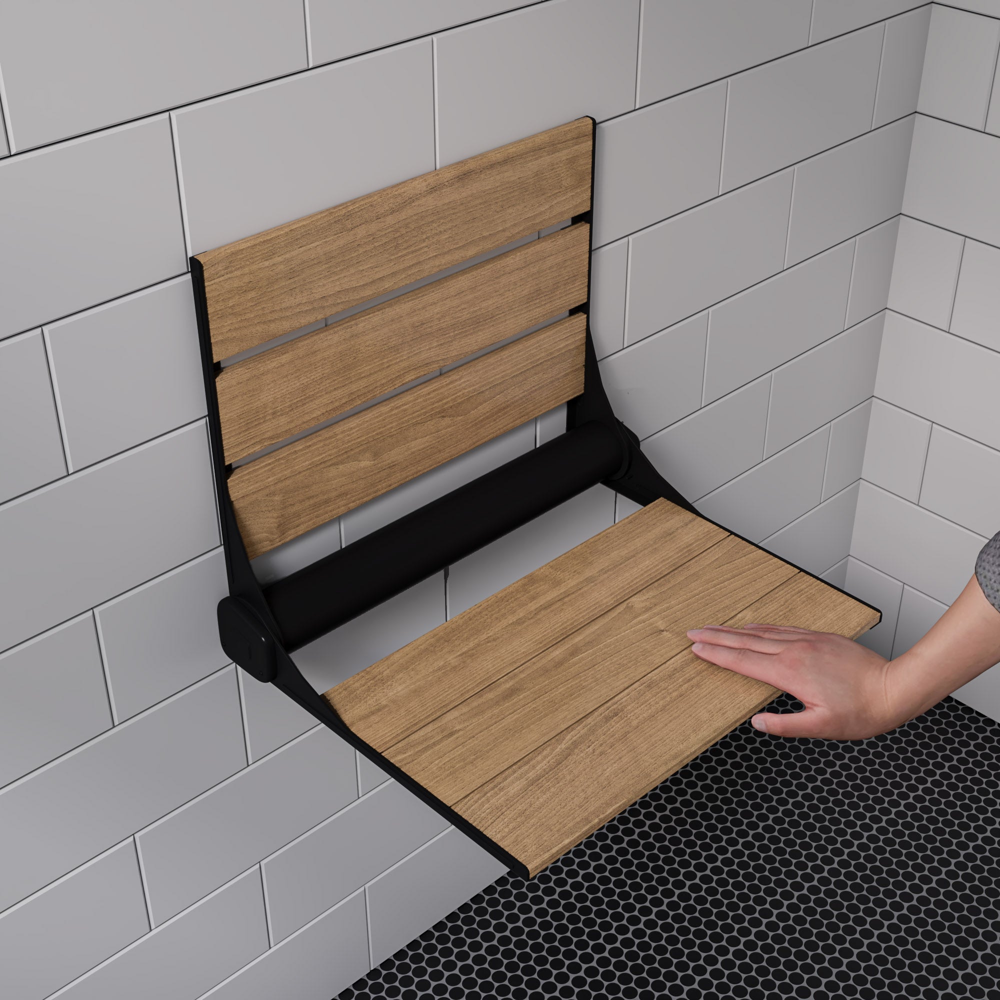 ALFI Brand - Black Matte 17" Wide Foldable Teak Shower Seat with Backrest | ABS17-BM ALFI Brand - Black Matte 17" Wide Foldable Teak Shower Seat with Backrest | ABS17-BM