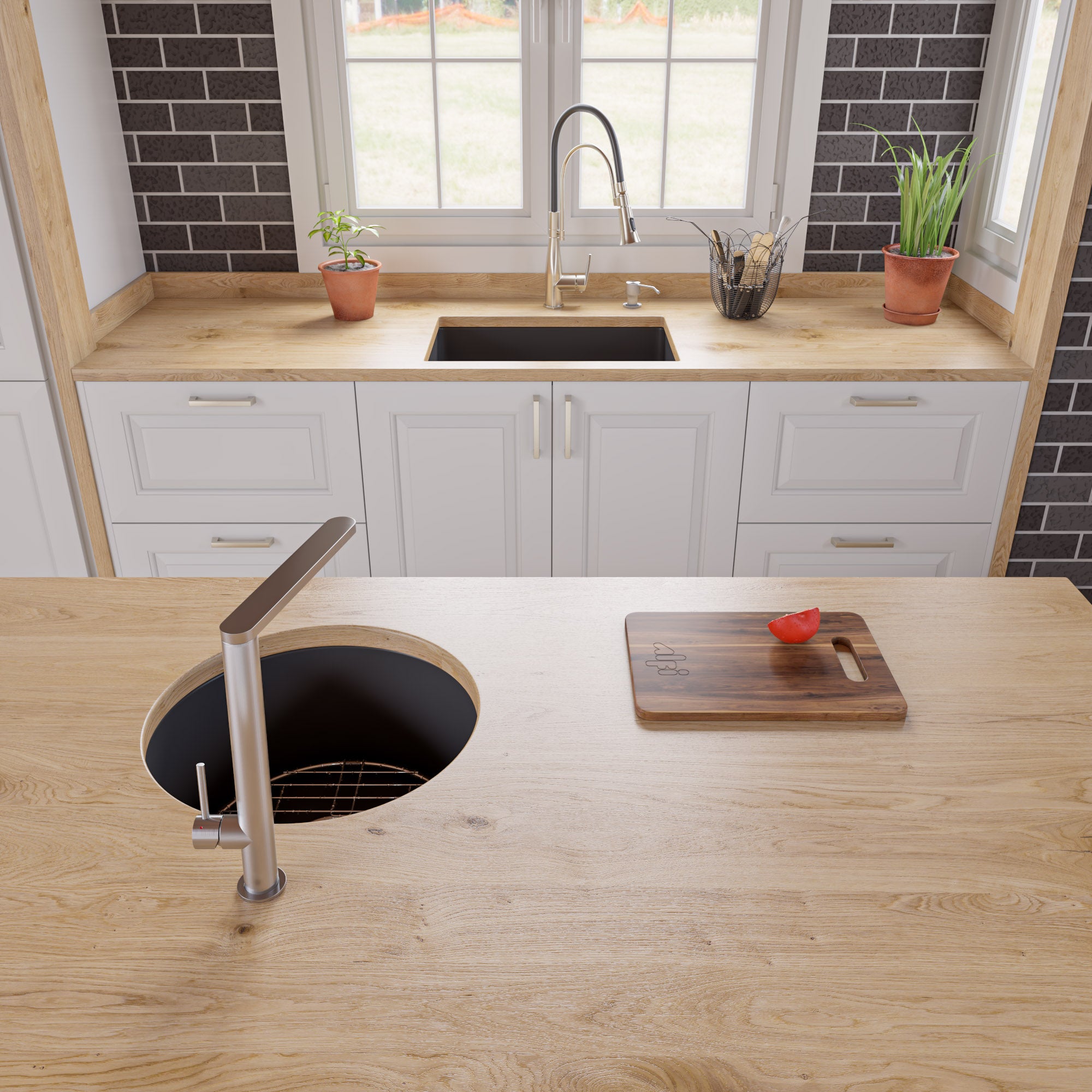 ALFI Brand - Black Matte Round 18" x 18" Undermount / Drop In Fireclay Prep Sink | ABF1818R-BM ALFI Brand - Black Matte Round 18" x 18" Undermount / Drop In Fireclay Prep Sink | ABF1818R-BM