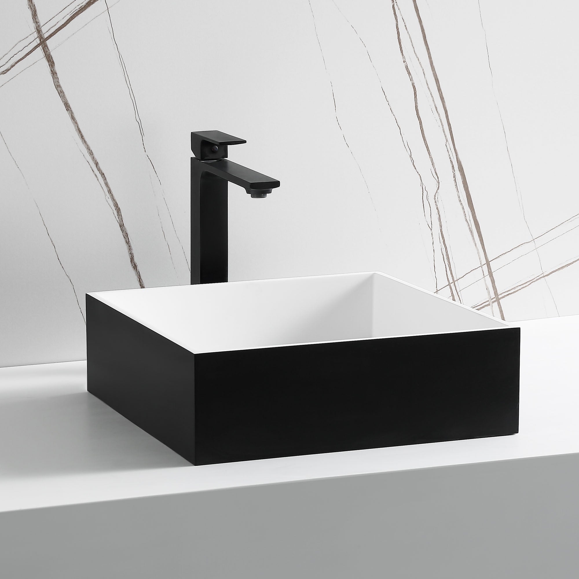 ALFI Brand - Black Matte 14" Square Solid Surface Resin Sink | ABRS14SBM ALFI Brand - Black Matte 14" Square Solid Surface Resin Sink | ABRS14SBM