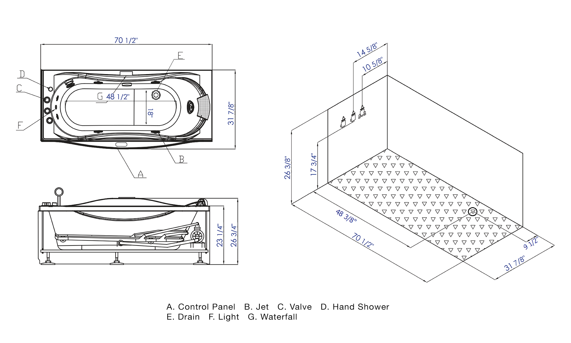 EAGO - 6 ft Left Drain Acrylic White Whirlpool Bathtub w Fixtures | AM189ETL-L EAGO - 6 ft Left Drain Acrylic White Whirlpool Bathtub w Fixtures | AM189ETL-L