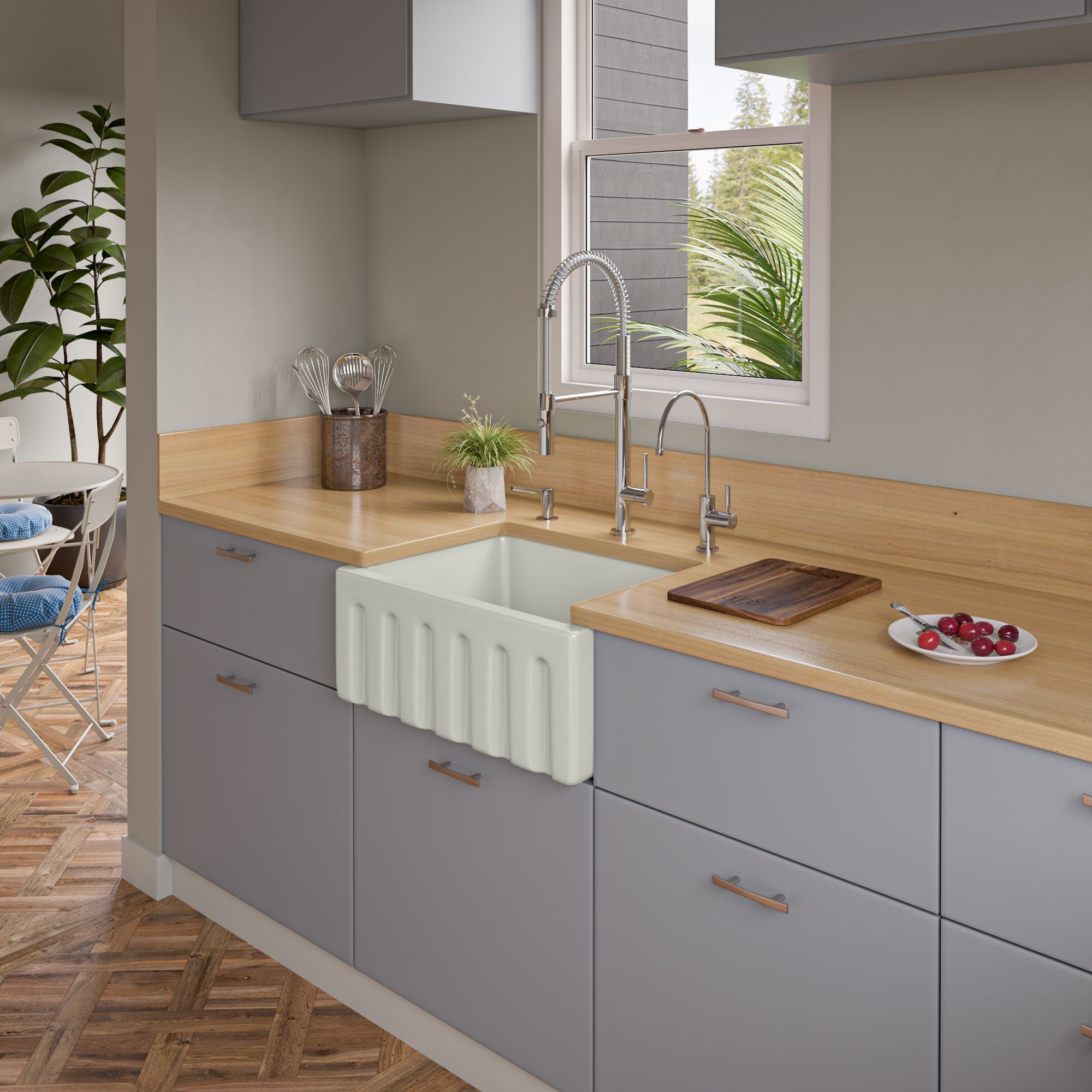 ALFI Brand - 24 inch Biscuit Reversible Smooth / Fluted Single Bowl Fireclay Farm Sink | AB2418HS-B ALFI Brand - 24 inch Biscuit Reversible Smooth / Fluted Single Bowl Fireclay Farm Sink | AB2418HS-B