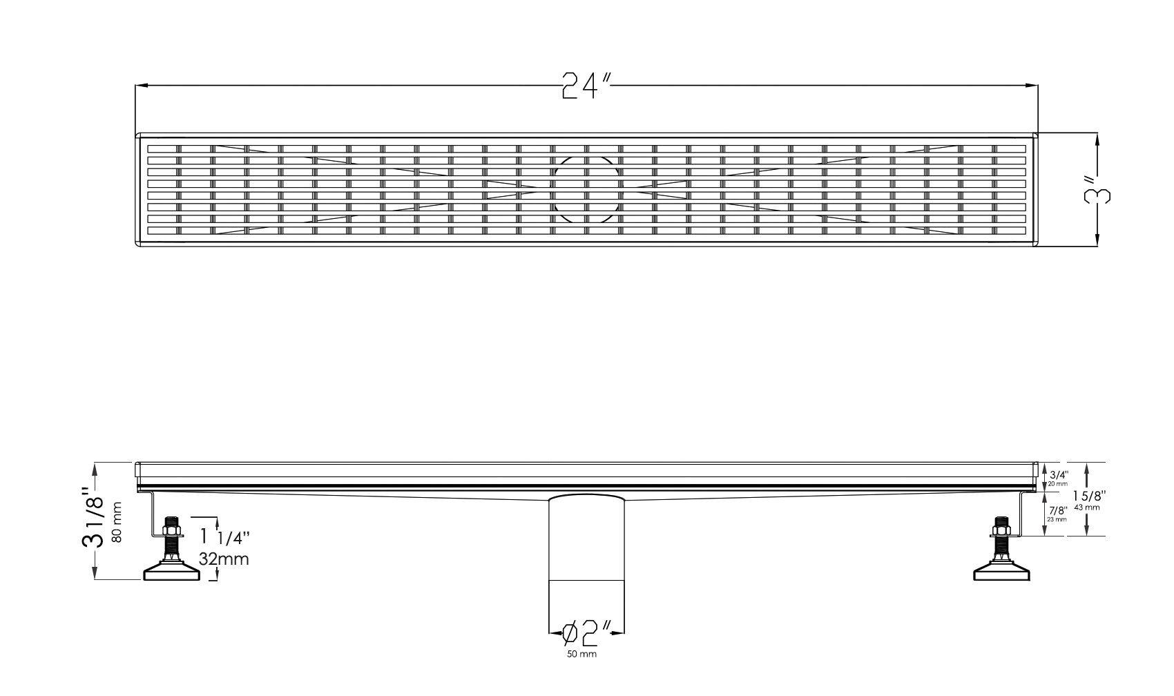 ALFI Brand - 24" Modern Stainless Steel Linear Shower Drain with Groove Lines | ABLD24D ALFI Brand - 24" Modern Stainless Steel Linear Shower Drain with Groove Lines | ABLD24D