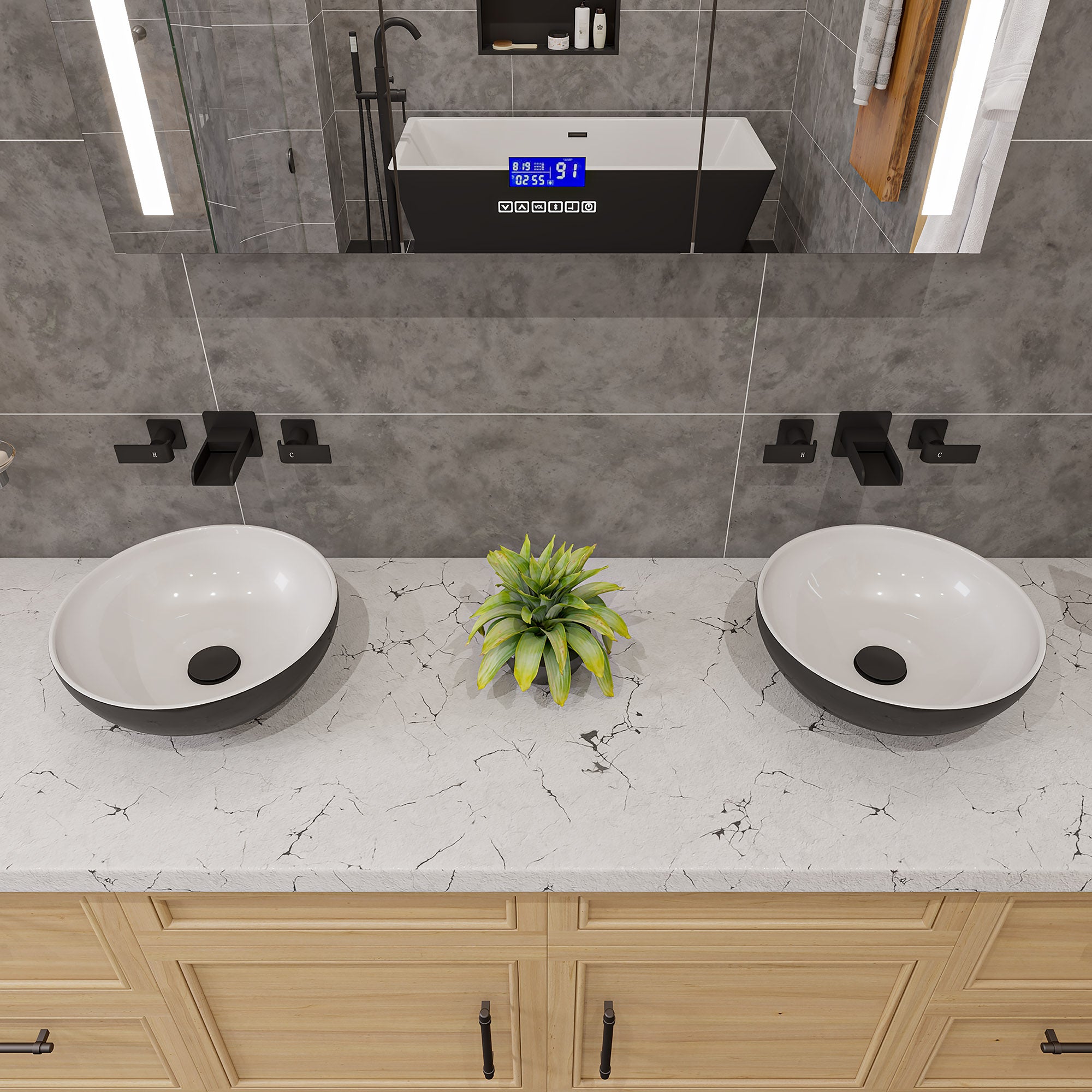 ALFI Brand - Black & White 15" Round Vessel Above Mount Ceramic Sink | ABC906 ALFI Brand - Black & White 15" Round Vessel Above Mount Ceramic Sink | ABC906