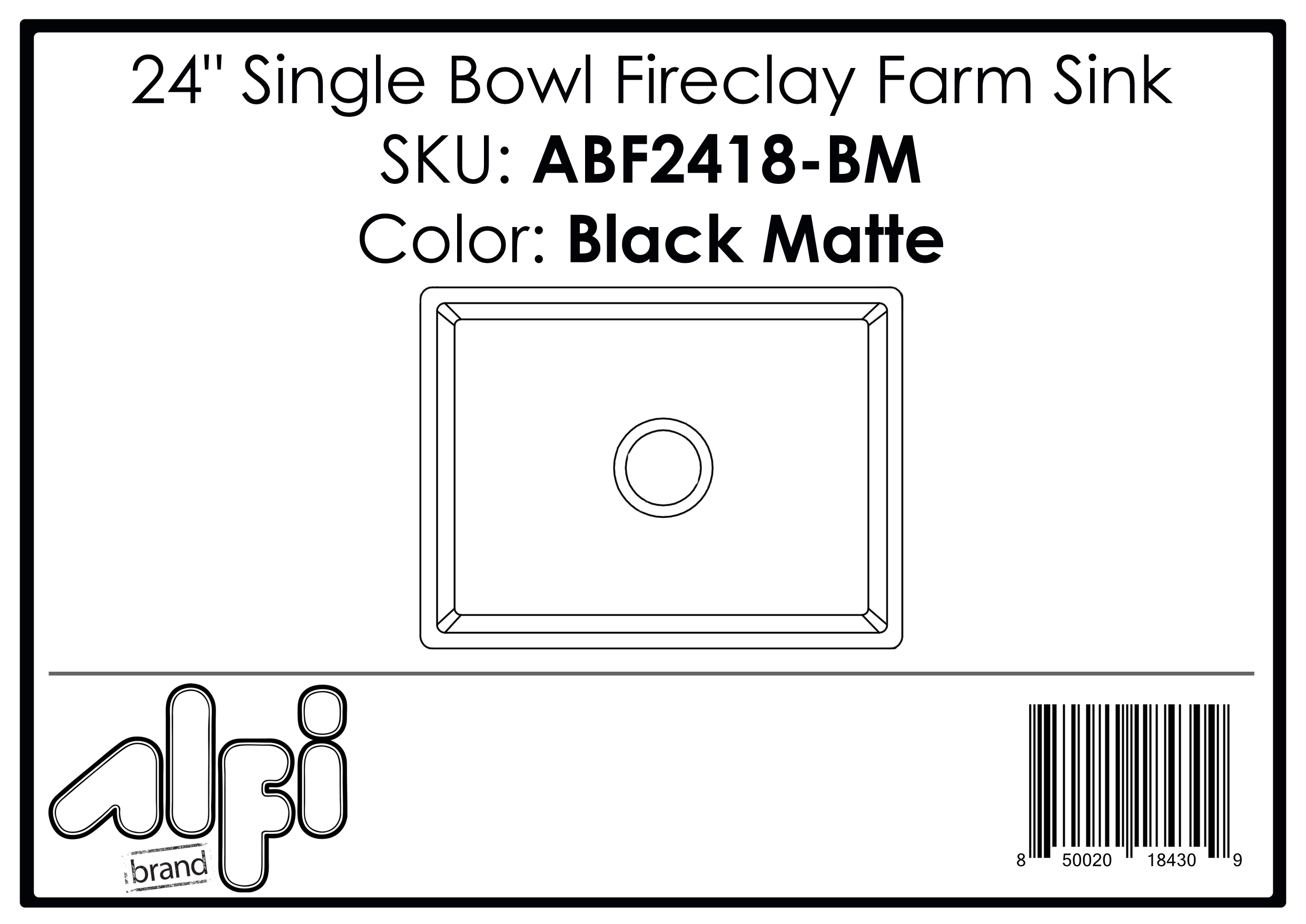 ALFI Brand - Black Matte Smooth Apron 24" x 18" Single Bowl Fireclay Farm Sink | ABF2418-BM ALFI Brand - Black Matte Smooth Apron 24" x 18" Single Bowl Fireclay Farm Sink | ABF2418-BM