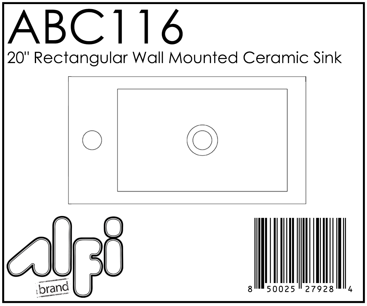 ALFI Brand - White 20" Small Rectangular Wall Mounted Ceramic Sink with Faucet Hole | ABC116 ALFI Brand - White 20" Small Rectangular Wall Mounted Ceramic Sink with Faucet Hole | ABC116