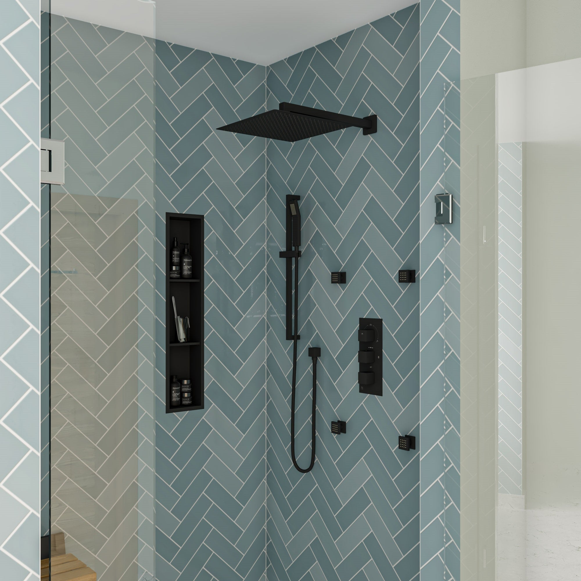 ALFI Brand - Black Matte 20" Square Wall Shower Arm | ABSA20S-BM ALFI Brand - Black Matte 20" Square Wall Shower Arm | ABSA20S-BM