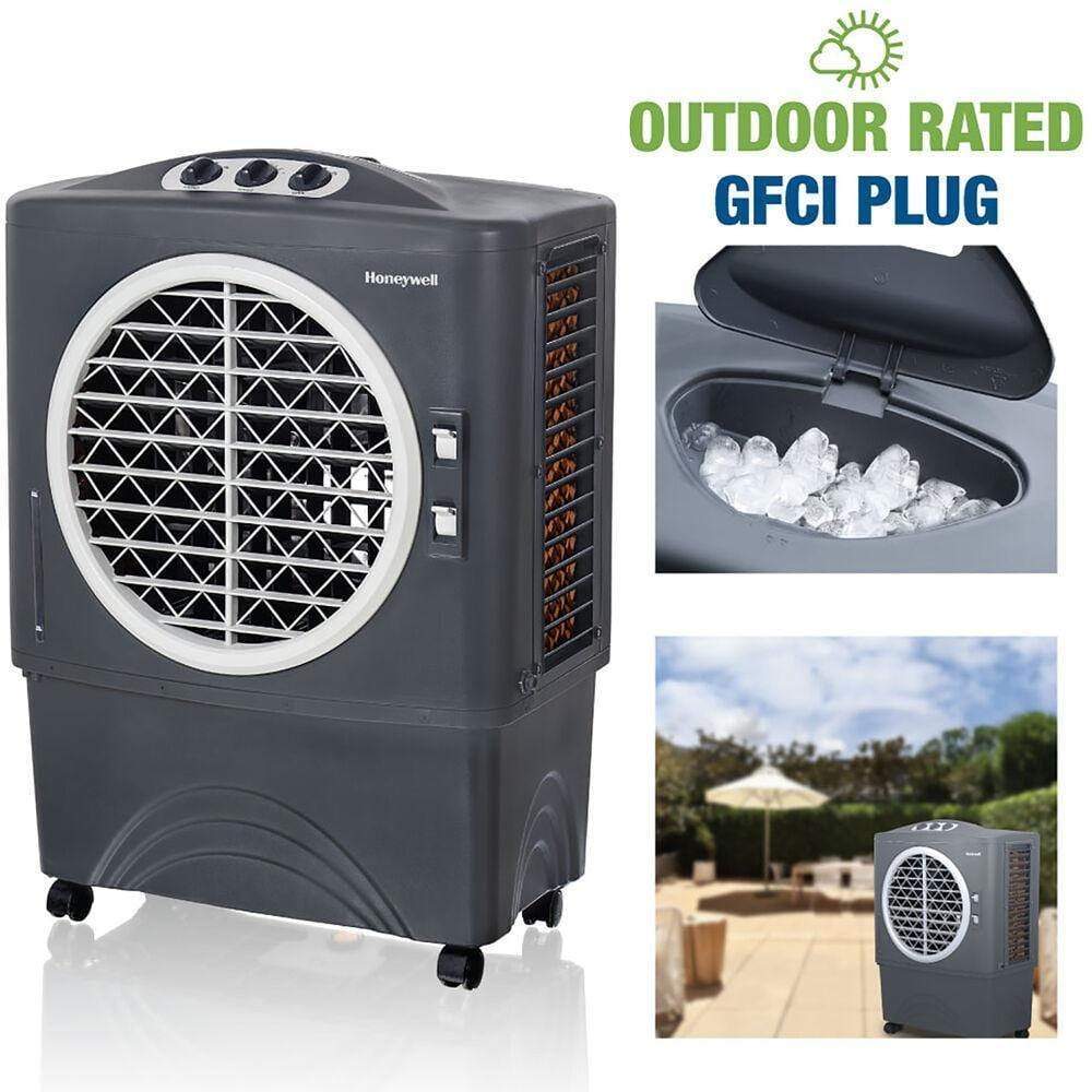 Honeywell Honeywell 1062 CFM Indoor/Outdoor Evaporative Air Cooler (Swamp Cooler) with Mechanical Controls in Gray Honeywell Honeywell 1062 CFM Indoor/Outdoor Evaporative Air Cooler (Swamp Cooler) with Mechanical Controls in Gray