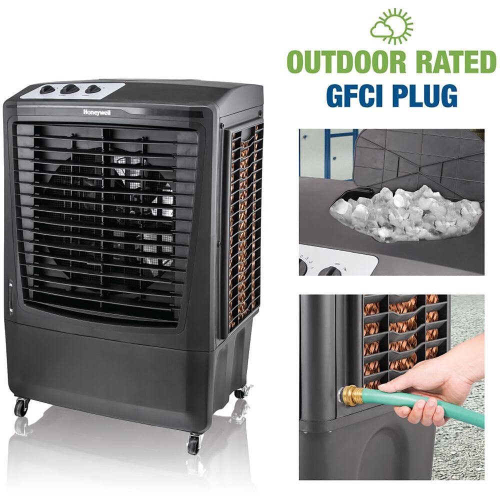 Honeywell Honeywell 2100 CFM Outdoor Portable Evaporative Cooler & Fan with 36-Ft. Air Throw for Large Outdoor Spaces, Black Honeywell Honeywell 2100 CFM Outdoor Portable Evaporative Cooler & Fan with 36-Ft. Air Throw for Large Outdoor Spaces, Black