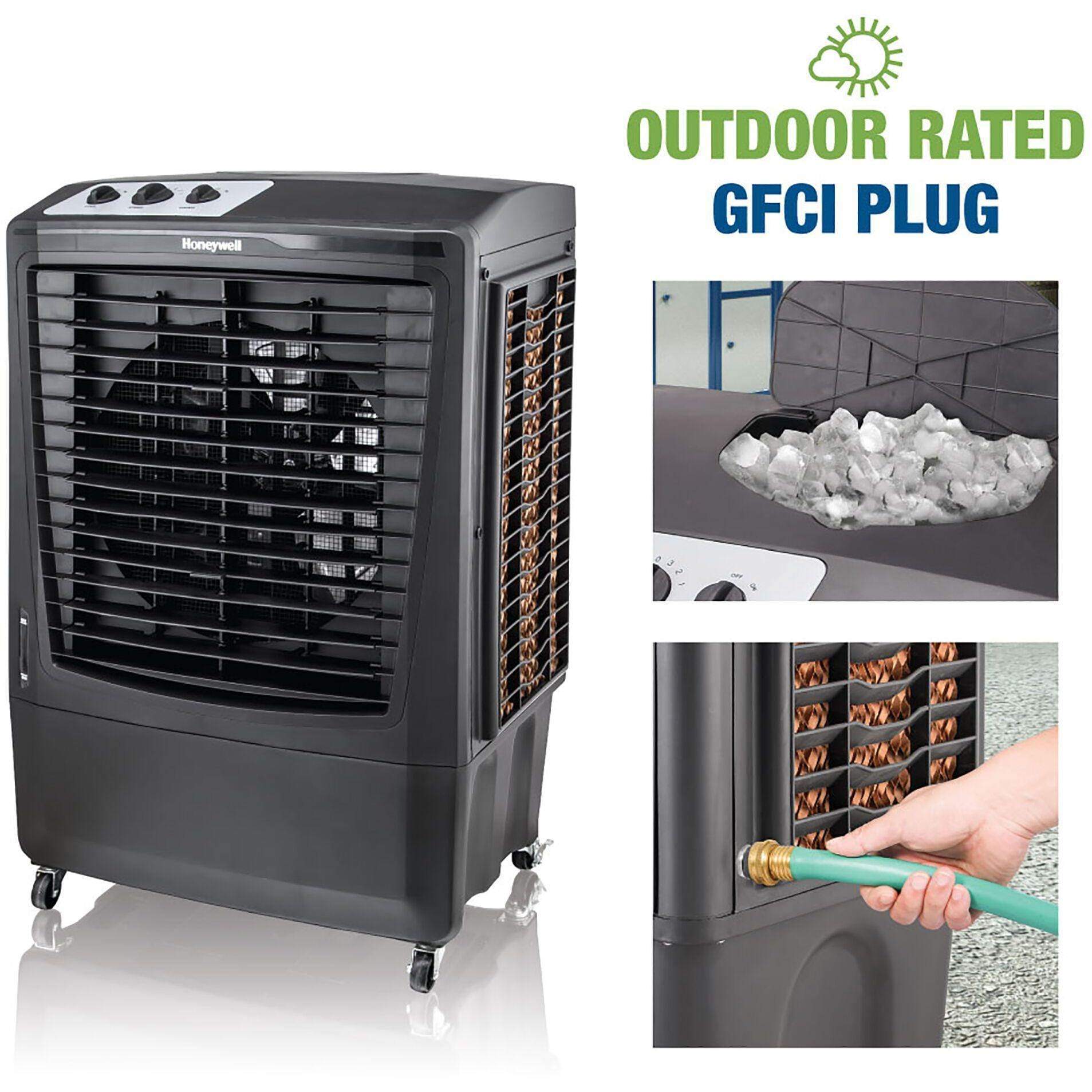Honeywell Honeywell 2100 CFM Outdoor Portable Evaporative Cooler & Fan with 36-Ft. Air Throw for Large Outdoor Spaces, Black Honeywell Honeywell 2100 CFM Outdoor Portable Evaporative Cooler & Fan with 36-Ft. Air Throw for Large Outdoor Spaces, Black