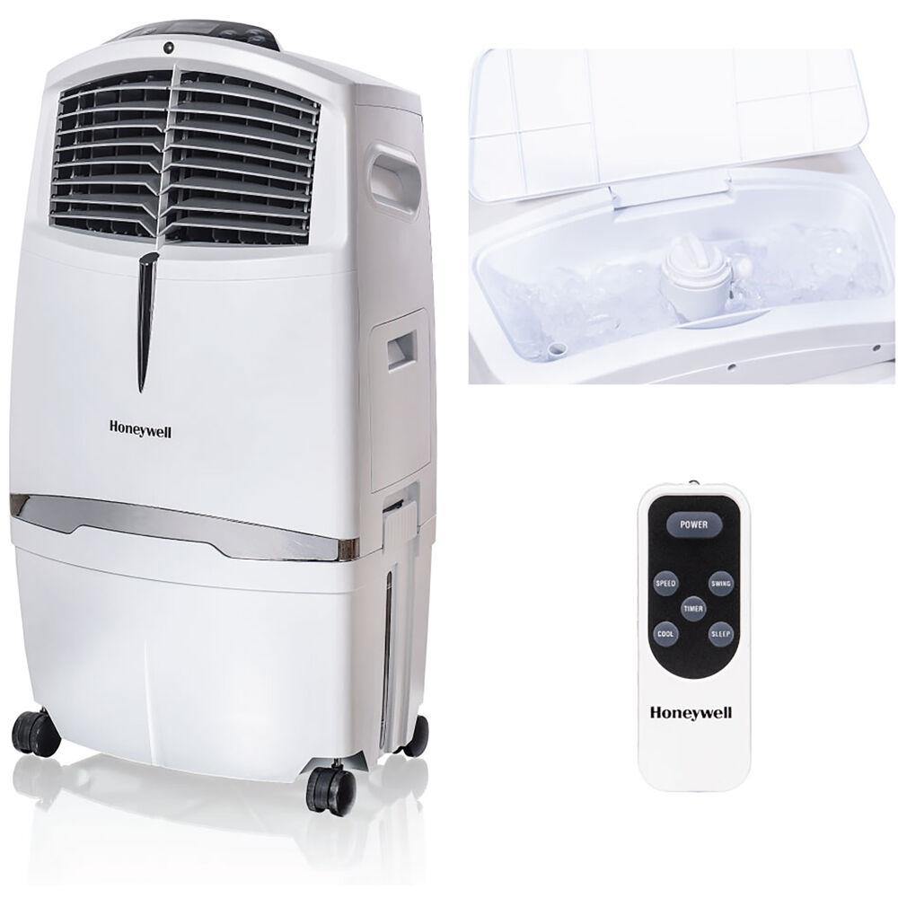 Honeywell Honeywell 525 CFM Indoor Evaporative Air Cooler (Swamp Cooler) with Remote Control in White Honeywell Honeywell 525 CFM Indoor Evaporative Air Cooler (Swamp Cooler) with Remote Control in White