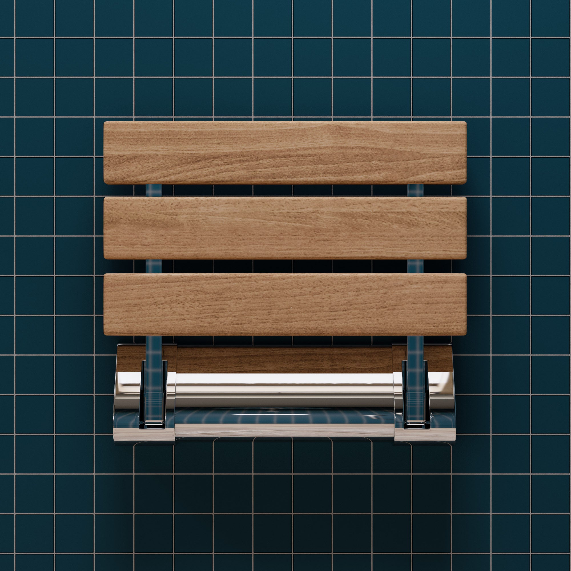 ALFI Brand - Polished Chrome 14" Folding Teak Wood Shower Seat Bench | ABS14-PC ALFI Brand - Polished Chrome 14" Folding Teak Wood Shower Seat Bench | ABS14-PC