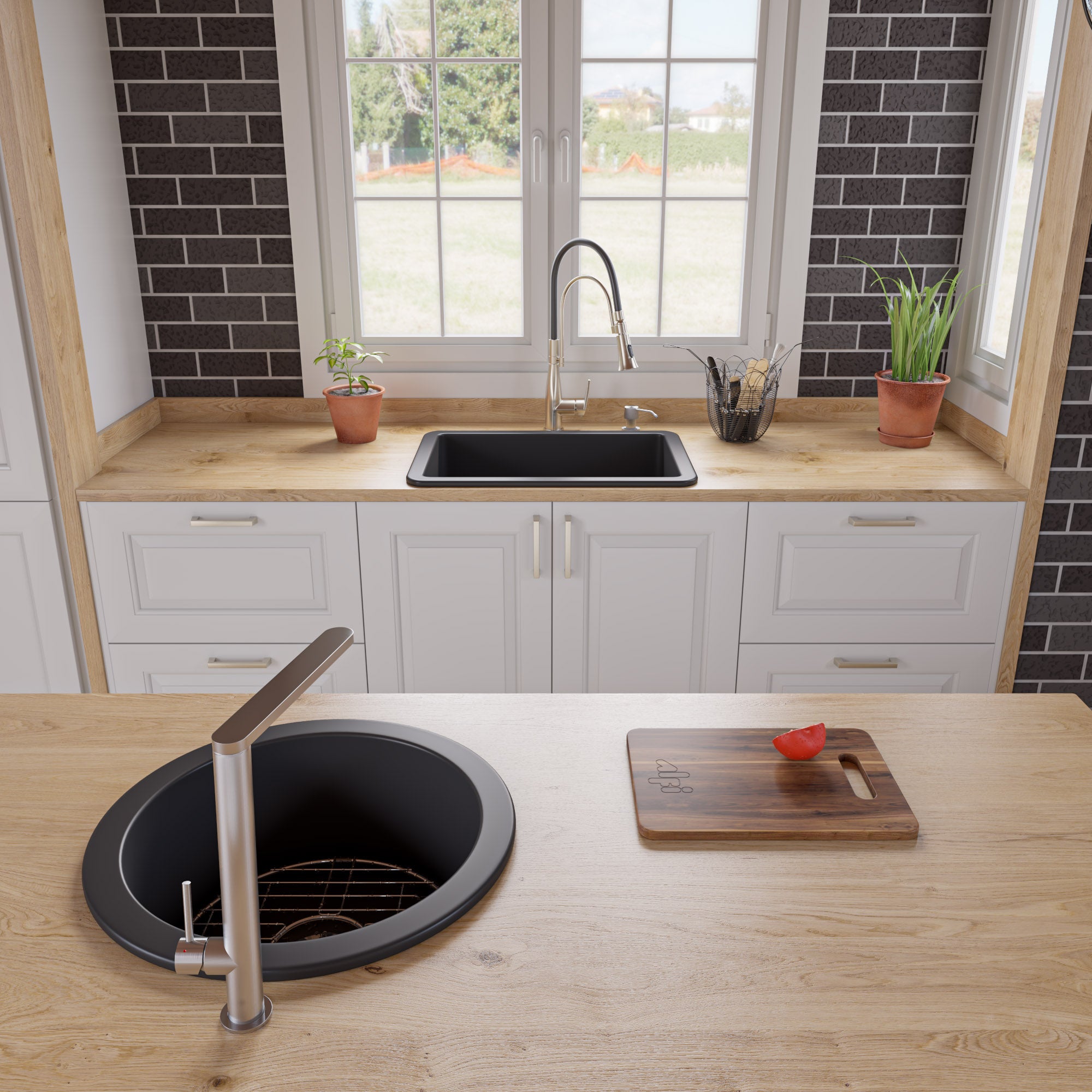 ALFI Brand - Black Matte 27" x 18" Fireclay Undermount / Drop In Firelcay Kitchen Sink | ABF2718UD-BM ALFI Brand - Black Matte 27" x 18" Fireclay Undermount / Drop In Firelcay Kitchen Sink | ABF2718UD-BM